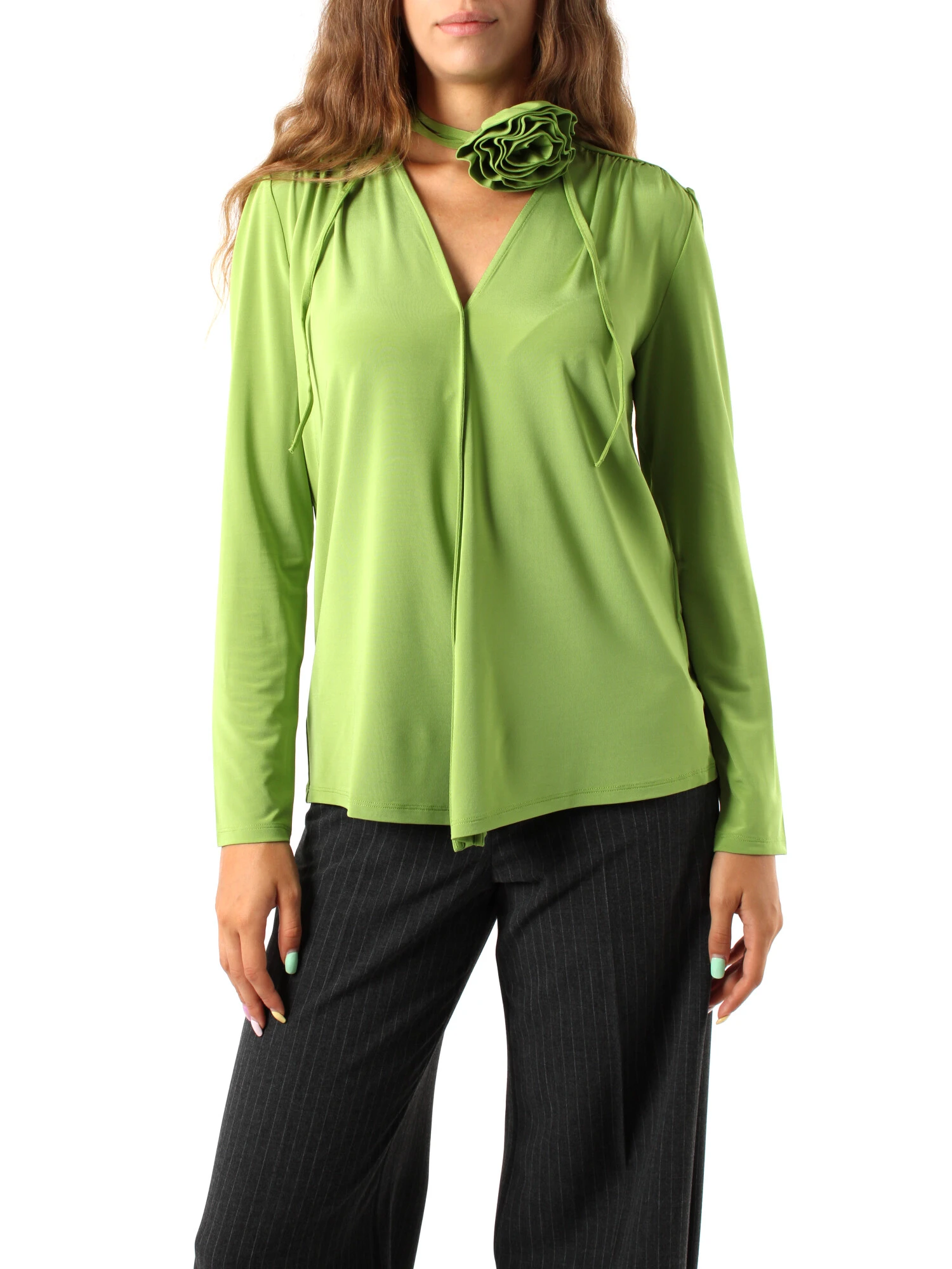 BLUSA IN MAGLIA MISTO VISCOSA CREPE DONNA VERDE