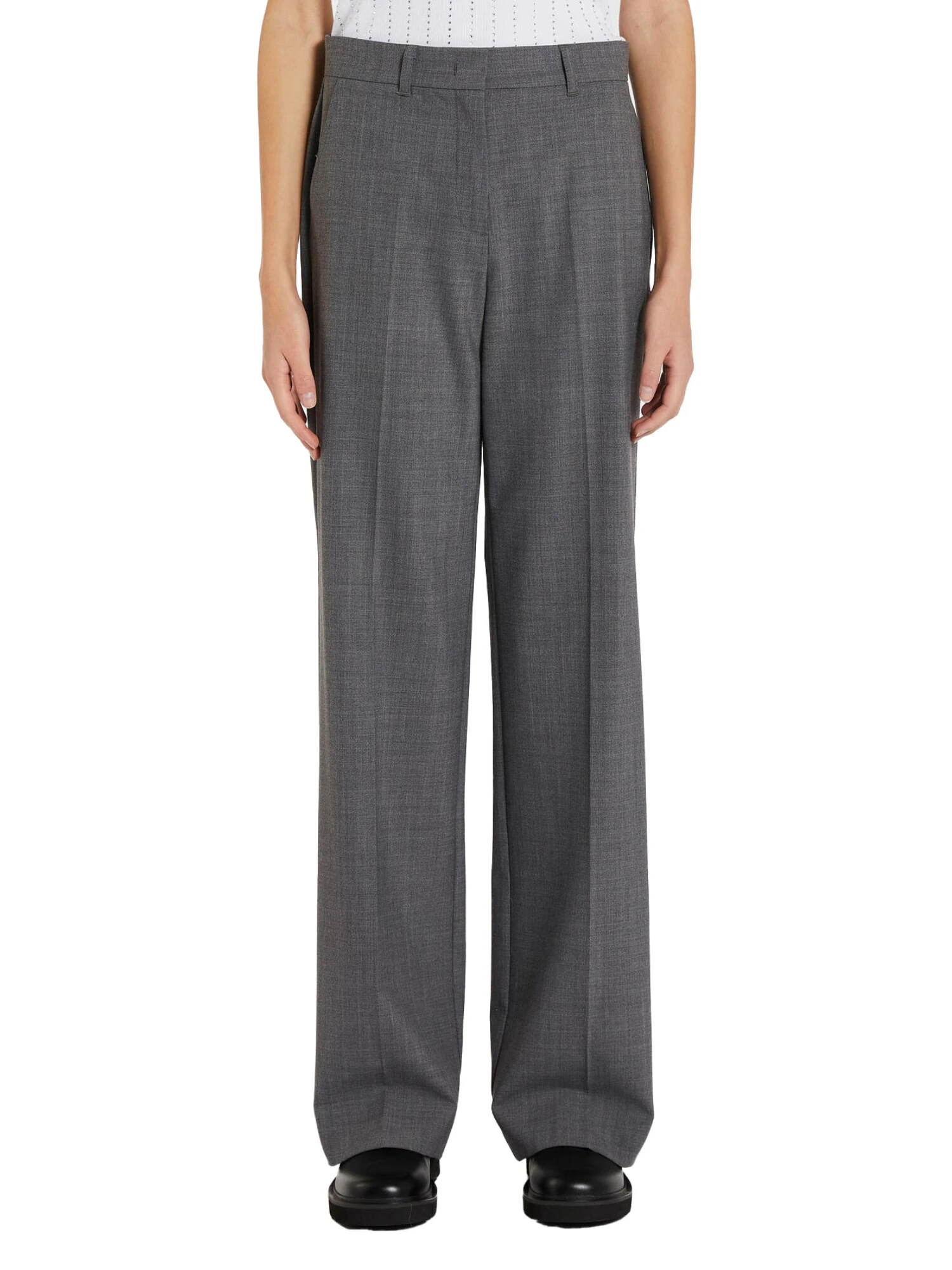 PANTALONI PALAZZO IN FILATO DI MISTA LANA DONNA GRIGIO