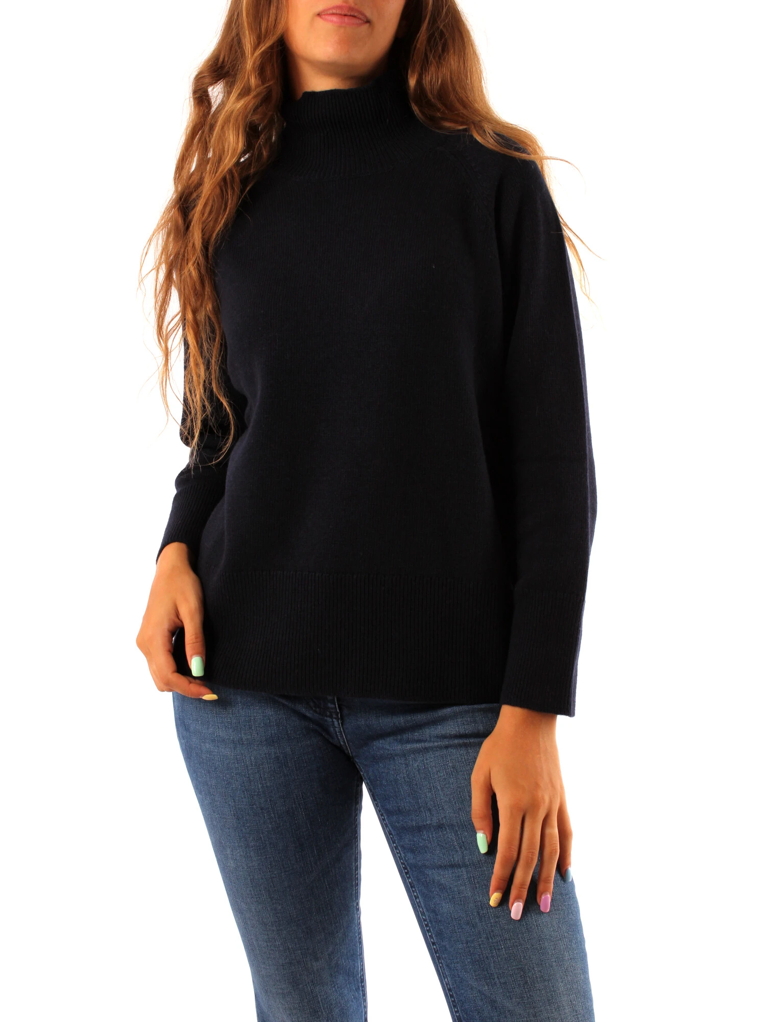 MAGLIA DOLCEVITA IN FILATO DI LANA CASHMERE DONNA BLU