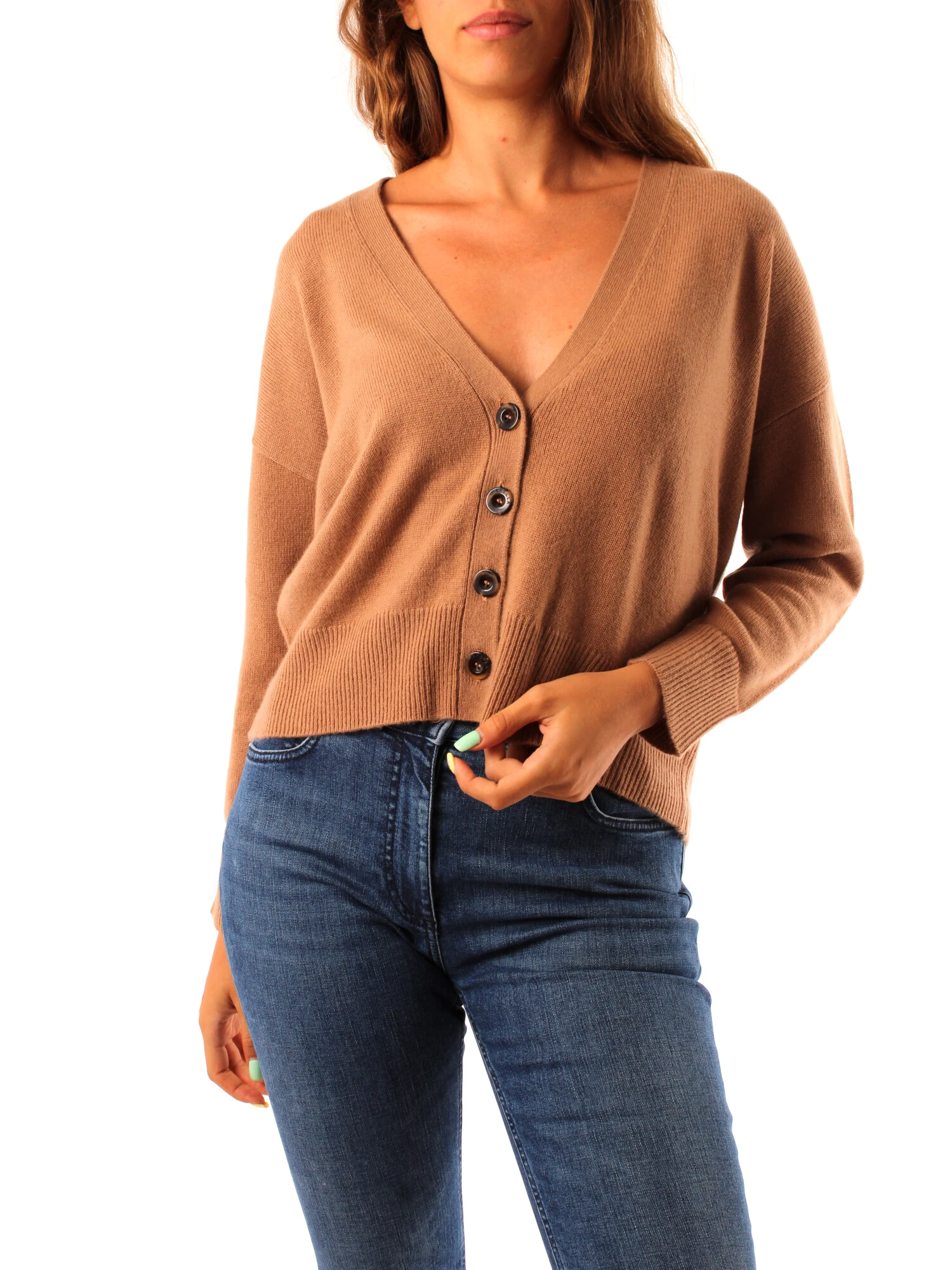 CARDIGAN IN FILATO DI LANA E CASHMERE DONNA BEIGE