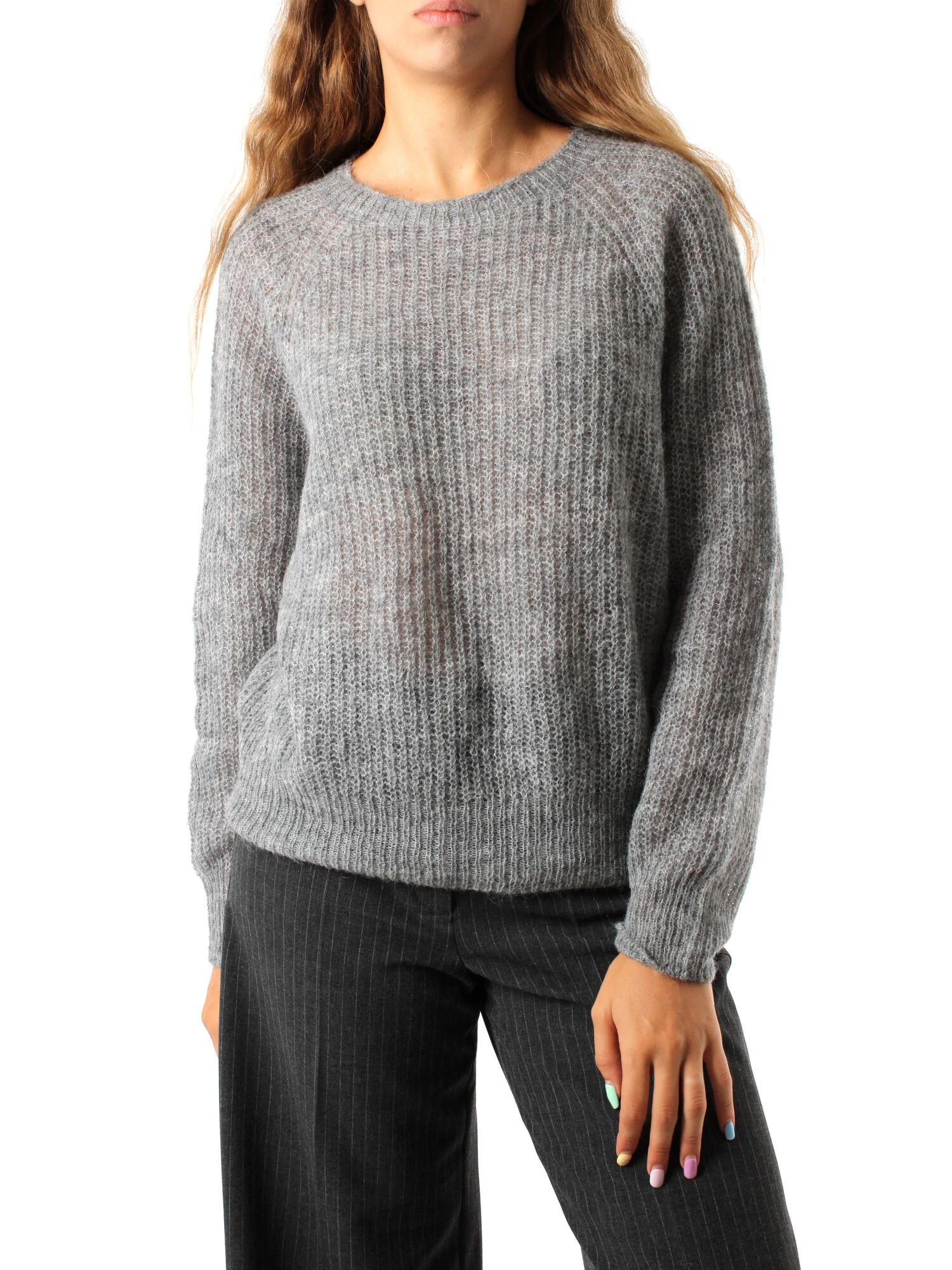 MAGLIA GIROCOLLO IN MISTO ALPACA DONNA GRIGIO CHIARO