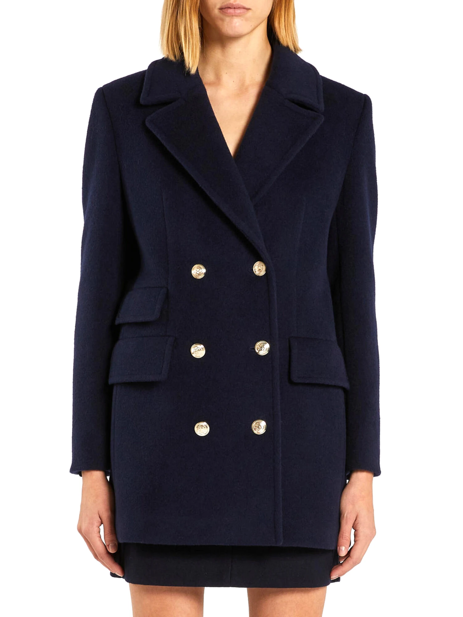 CAPPOTTO CORTO DOPPIOPETTO IN MISTO LANA DONNA BLU