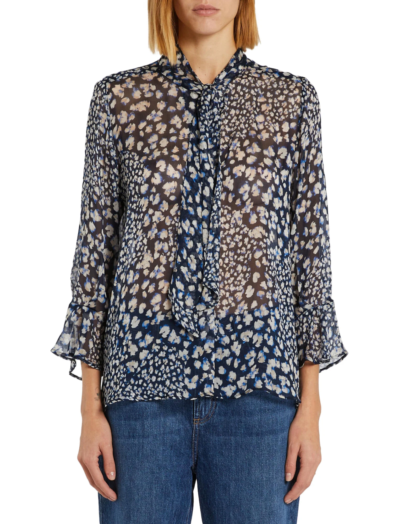 BLUSA IN CHIFFON A FANTASIA DONNA BLU