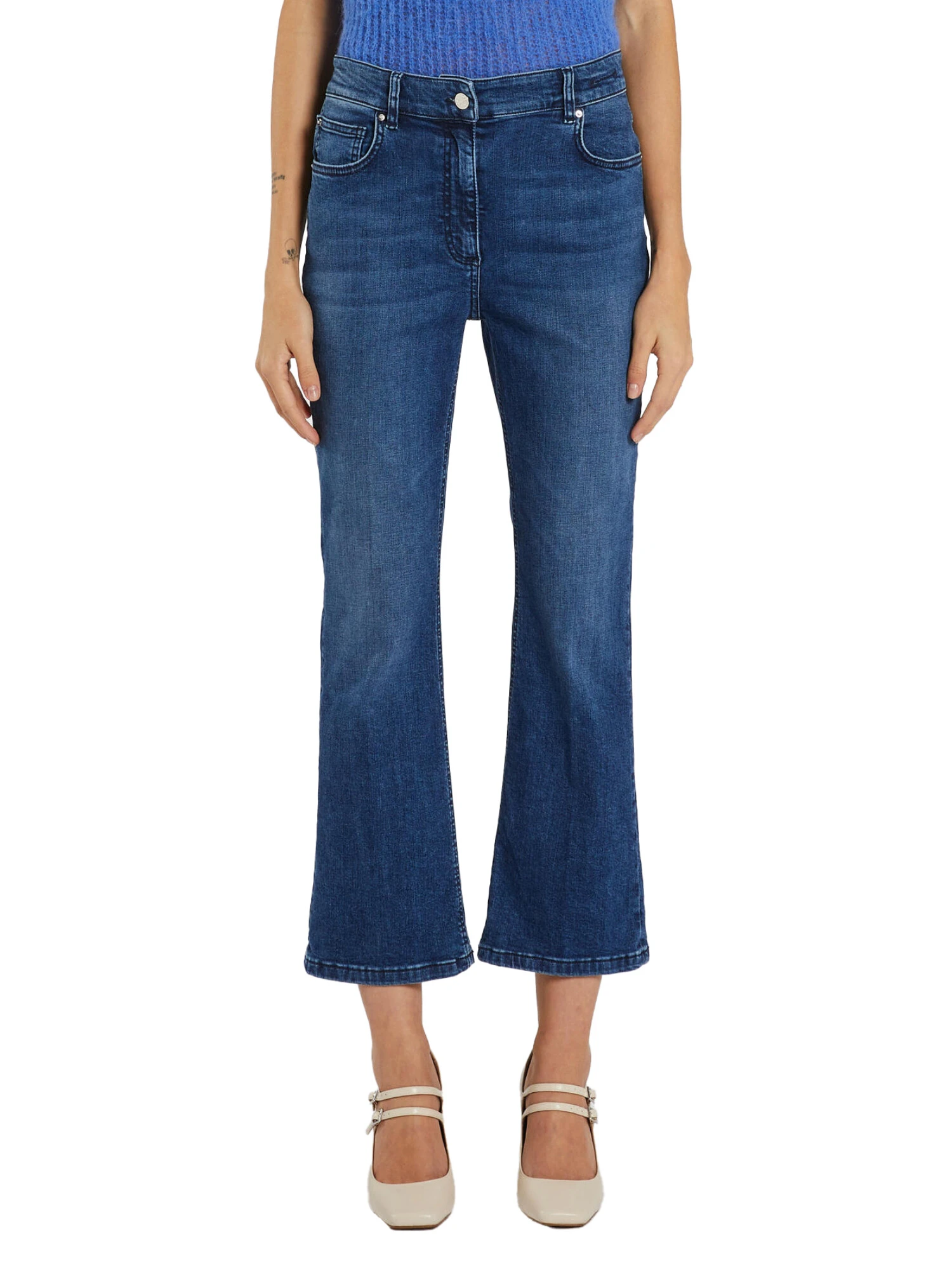 JEANS CROPPED A TROMBETTA IN DENIM DI COTONE DONNA BLU