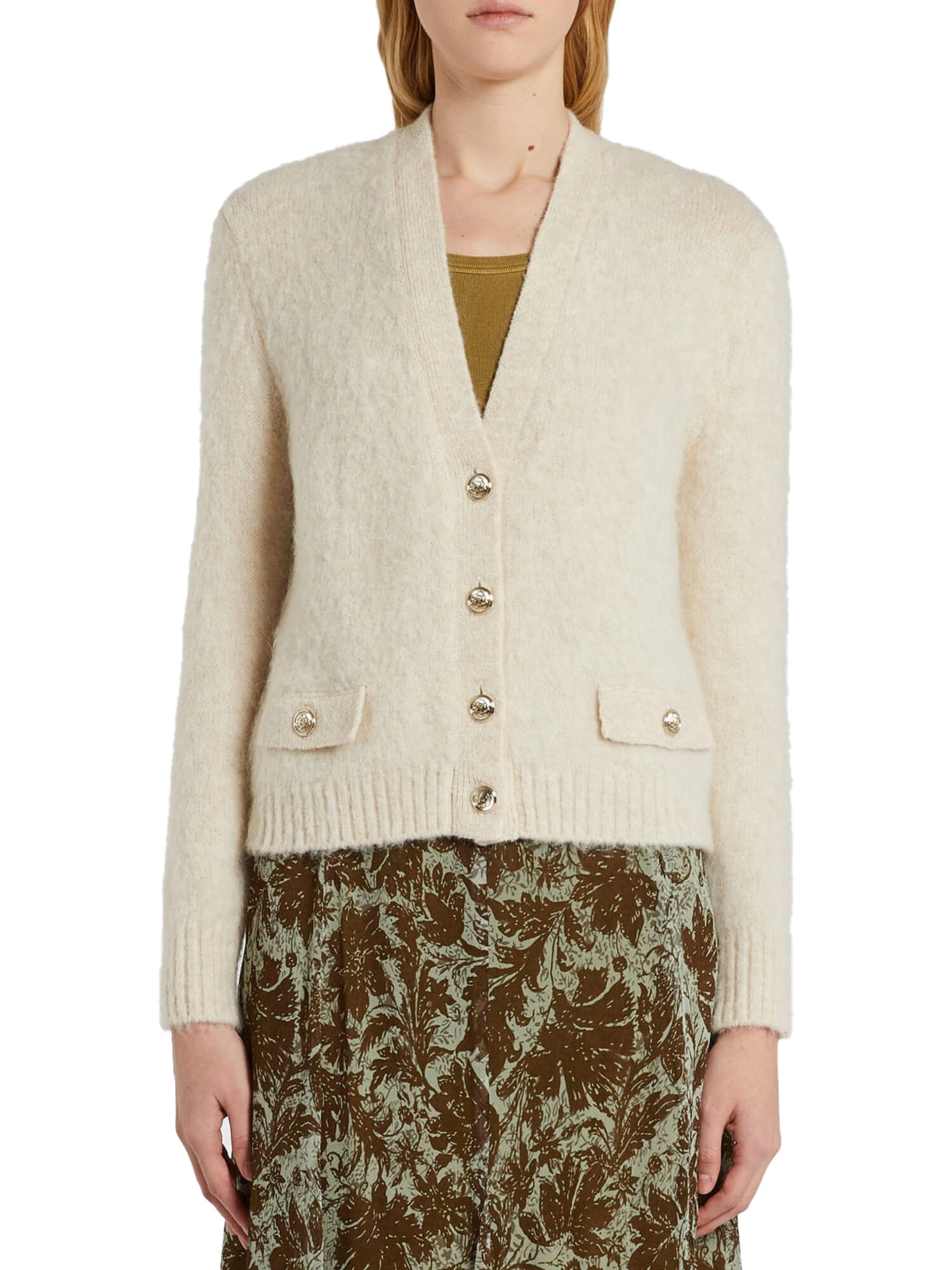 CARDIGAN IN MOHAIR CON SCOLLO A V DONNA BIANCO