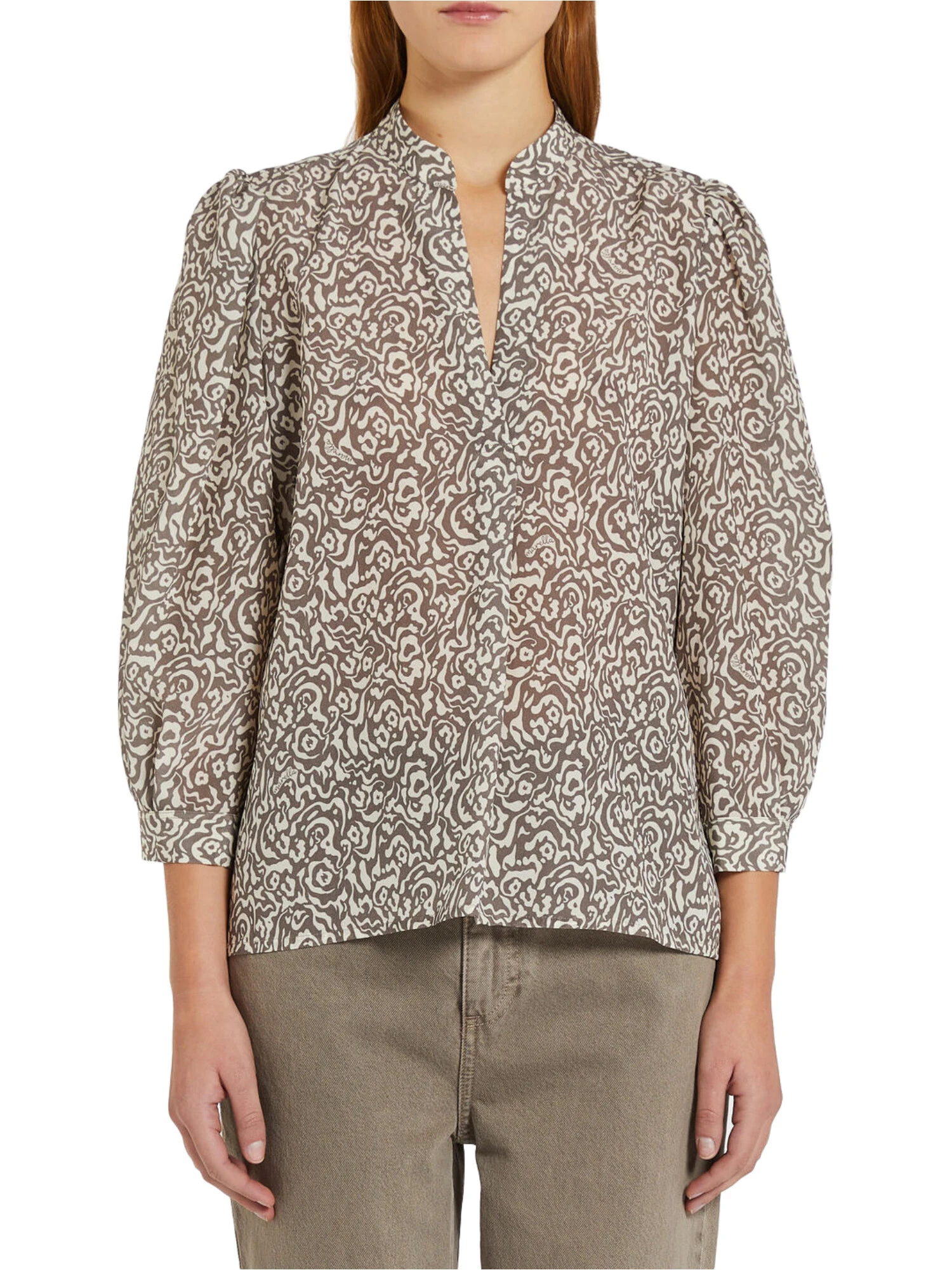 CAMICIA IN CREPE DI SETA CON FANTASIA STAMPATA DONNA BEIGE