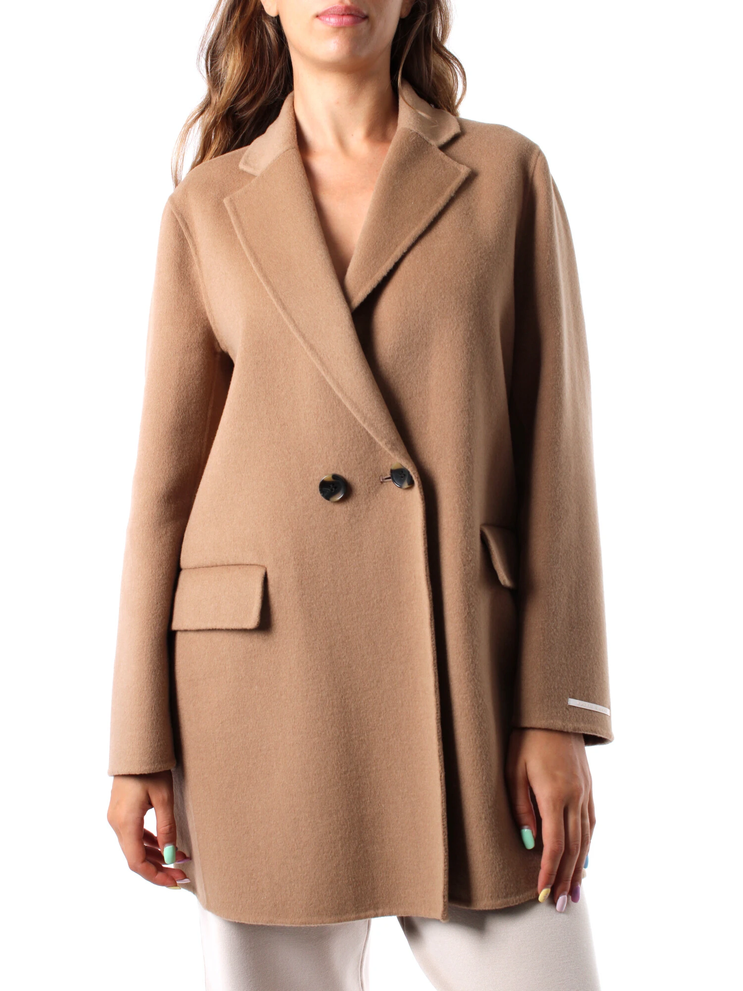 CAPPOTTO LUNGO IN MISTO LANA SCOLLO A REVERS DONNA BEIGE