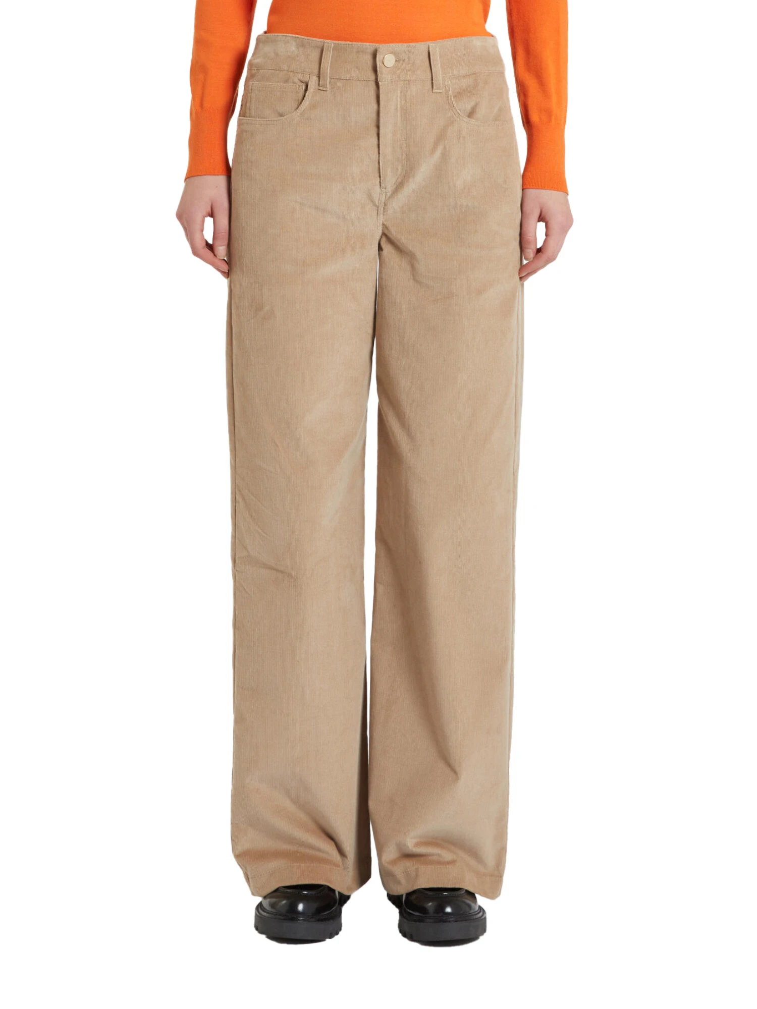 PANTALONI PALAZZO IN VELLUTO A RIGHE DONNA BEIGE