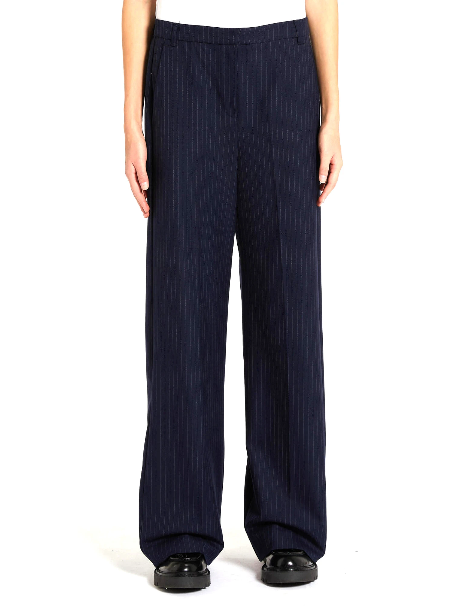 PANTALONI PALAZZO IN TWILL A FANTASIA DONNA BLU