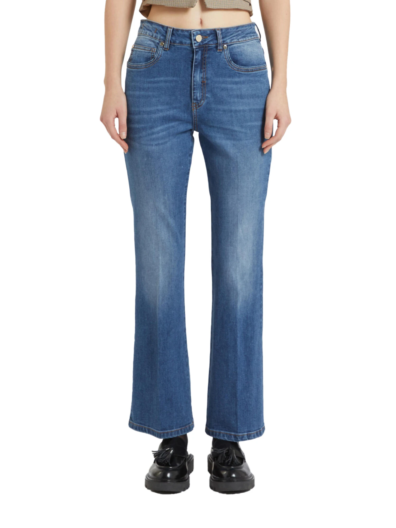 JEANS A ZAMPA IN DENIM DI COTONE LAVATO DONNA BLU