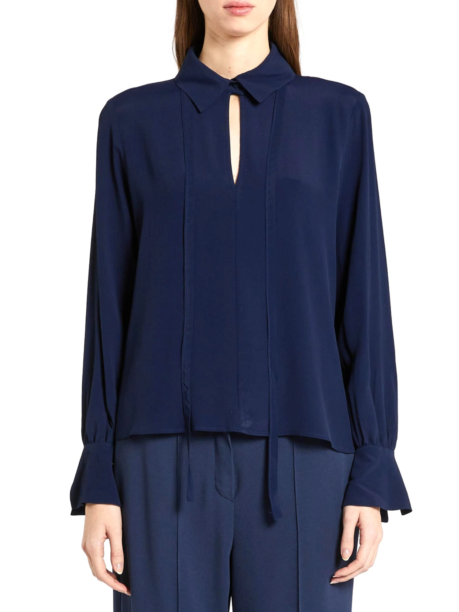 BLUSA IN CREPE DE CHINE MISTO SETA DONNA BLU