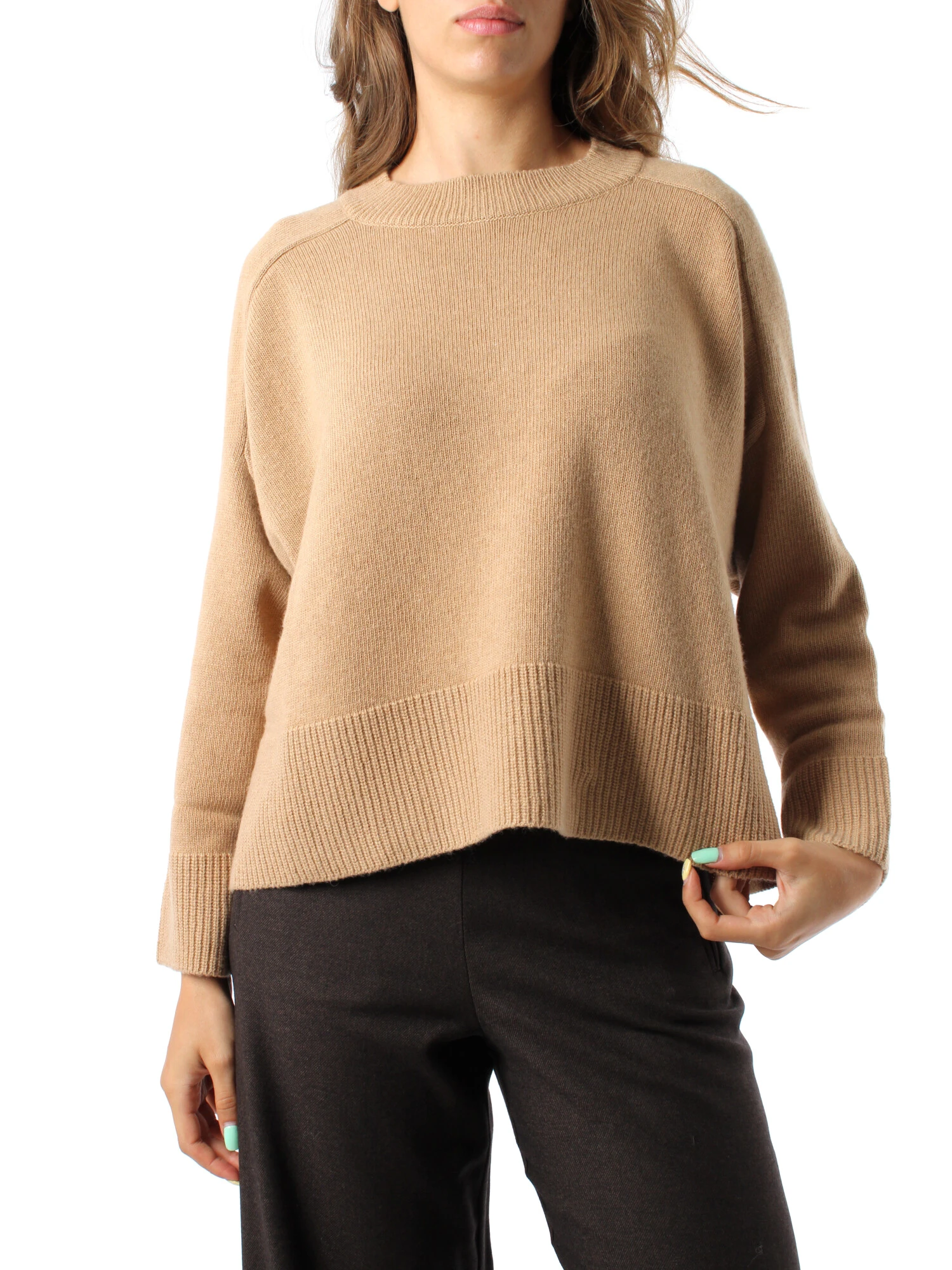 MAGLIA GIROCOLLO IN FILATO DI ECOCASHMERE DONNA BEIGE