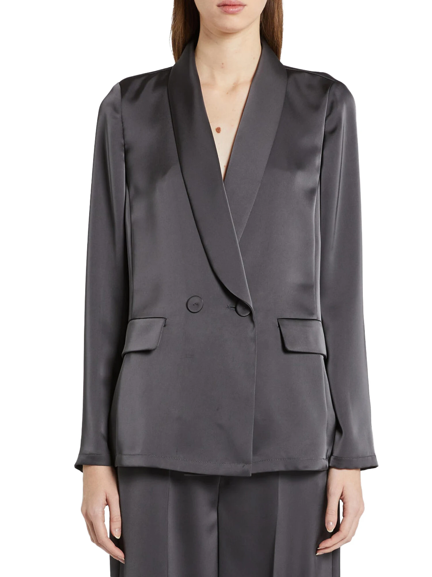 GIACCA BLAZER MONOPETTO IN RASO FLUIDO DONNA GRIGIO