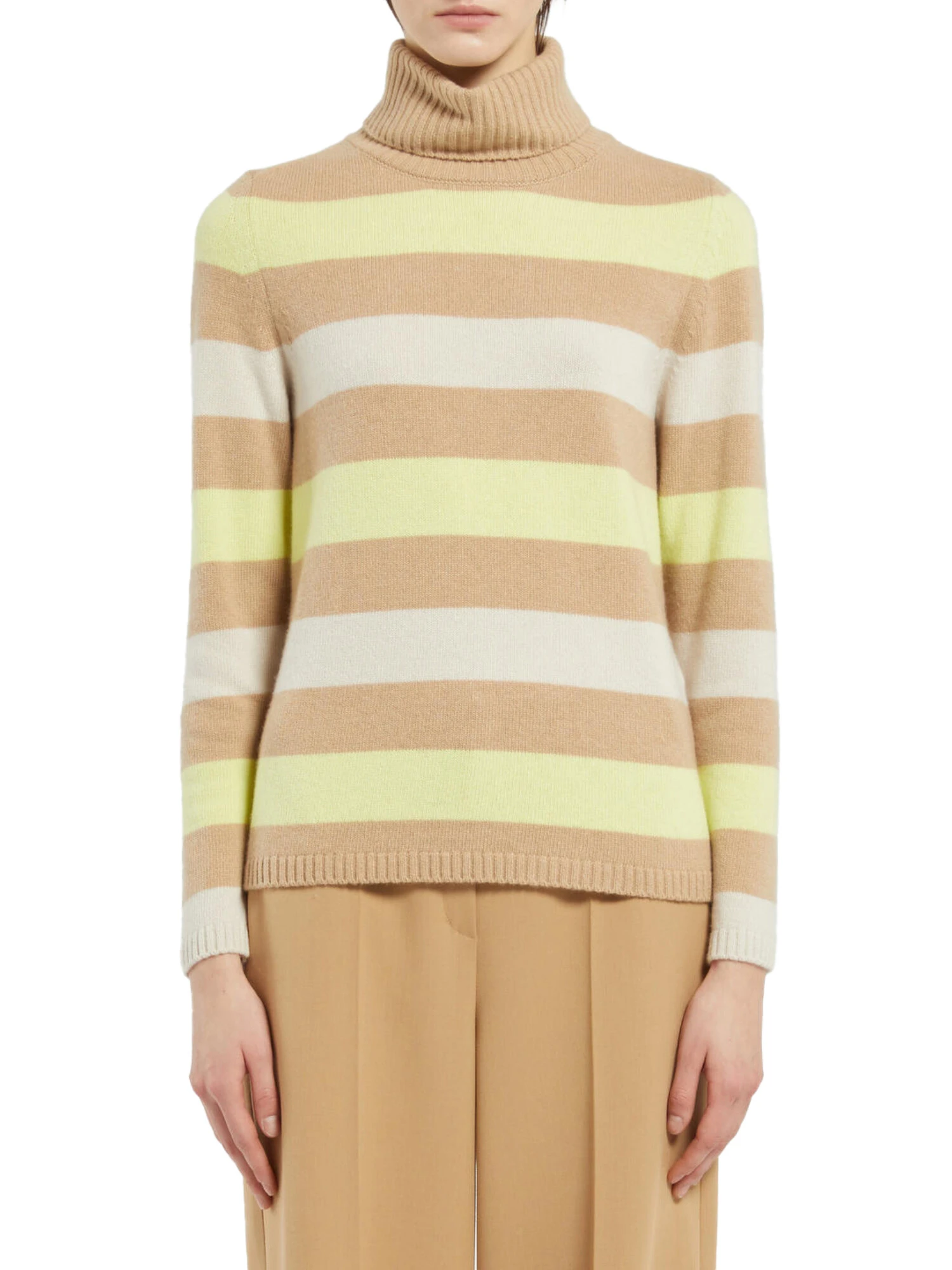 MAGLIA DOLCEVITA A RIGHE MULTICOLORE IN ECOCASHMERE DONNA GIALLO