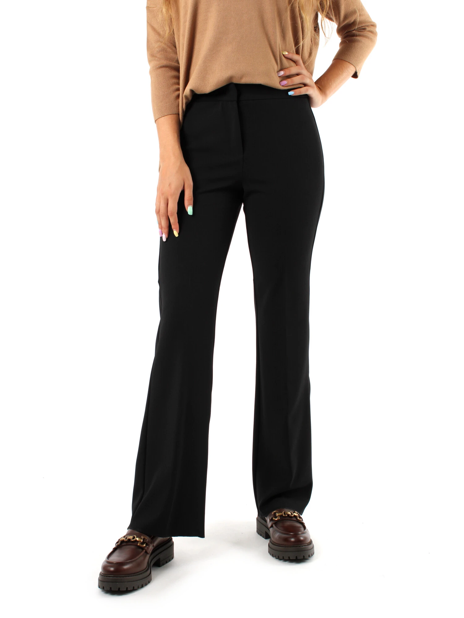 PANTALONI ZAMPA IN MAGLIA CREPE ELASTICA DONNA NERO