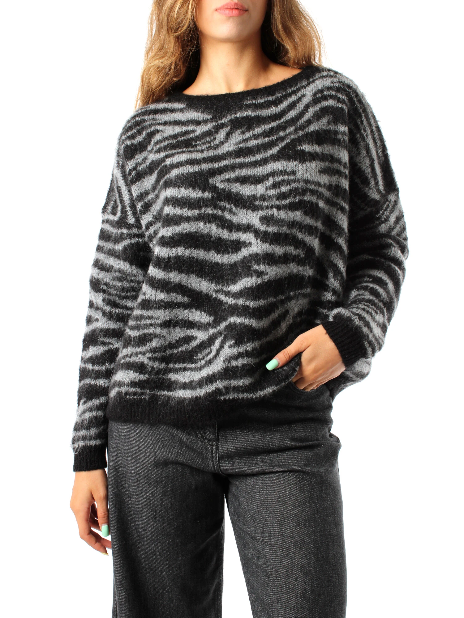 MAGLIA DOLCEVITA MISTO MOHAIR A RIGHE DONNA NERO