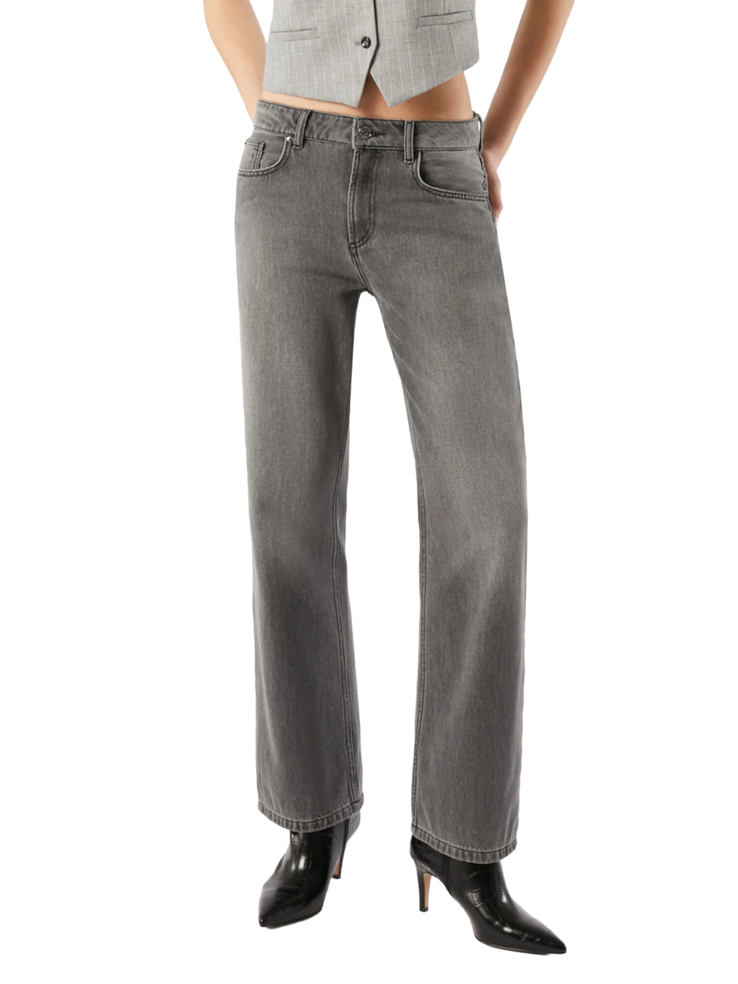 JEANS PALAZZO LINEA DRITTA DENIM DI COTONE DONNA GRIGIO