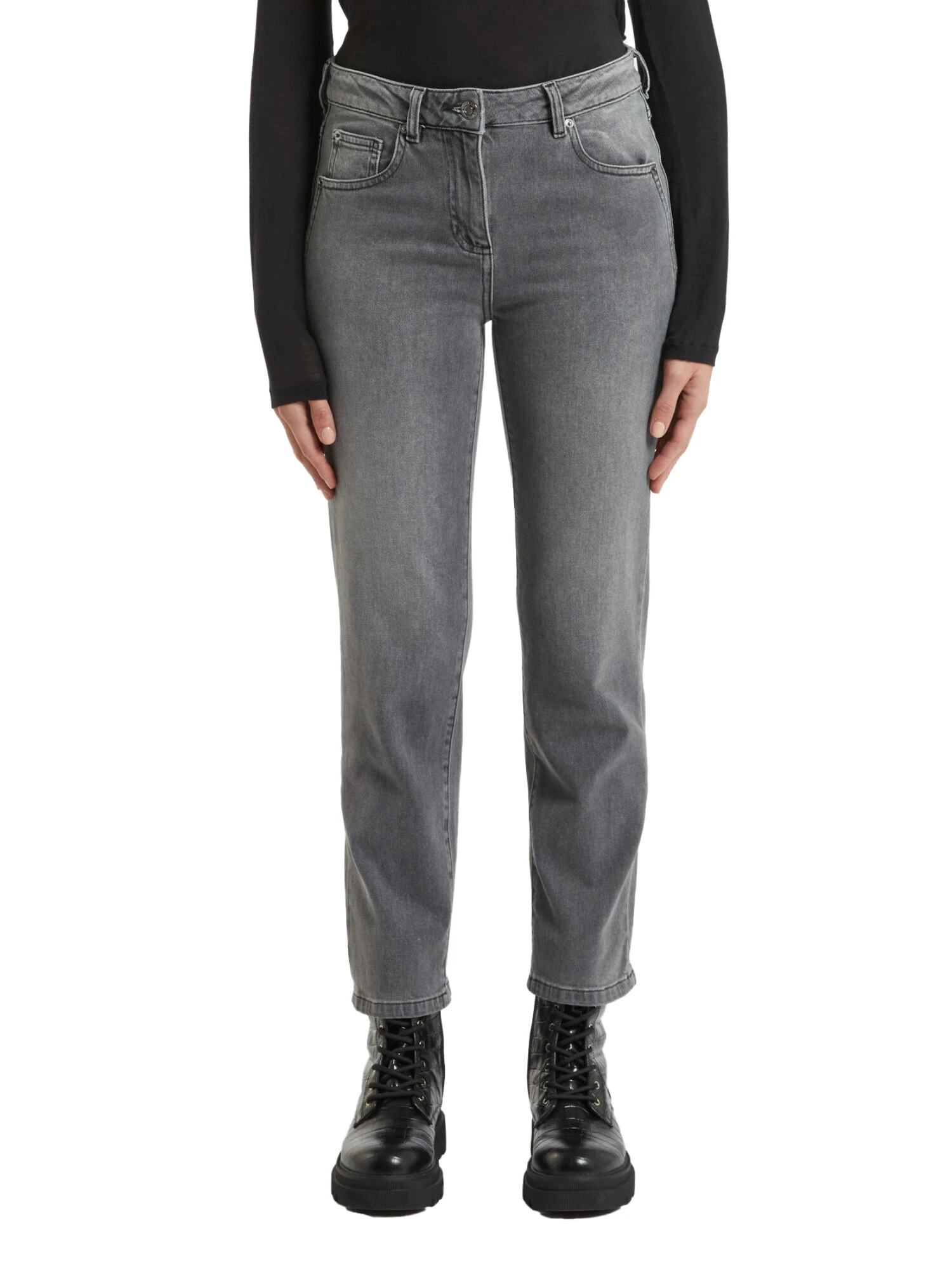 JEANS REGULAR IN DENIM DI COTONE DONNA GRIGIO