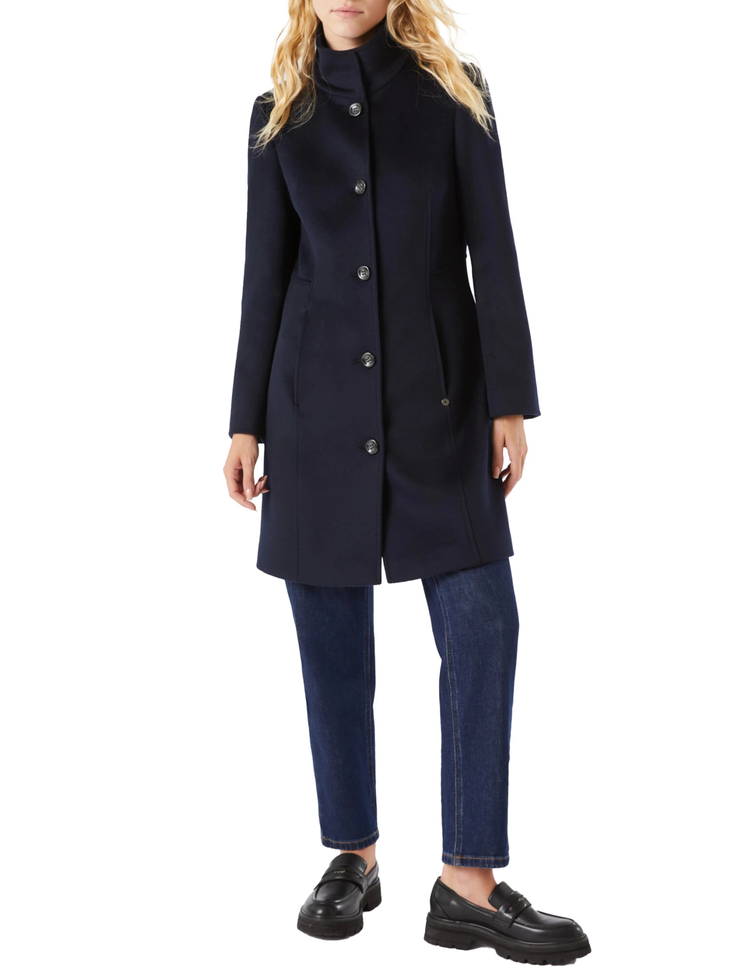 CAPPOTTO LUNGO IN DRAP DI LANA DONNA BLU