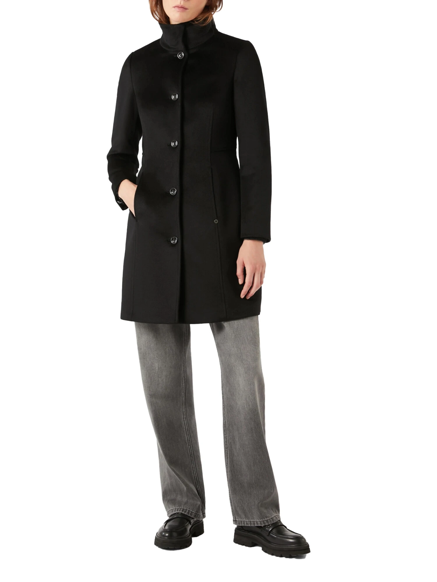 CAPPOTTO LUNGO IN DRAP DI LANA DONNA NERO