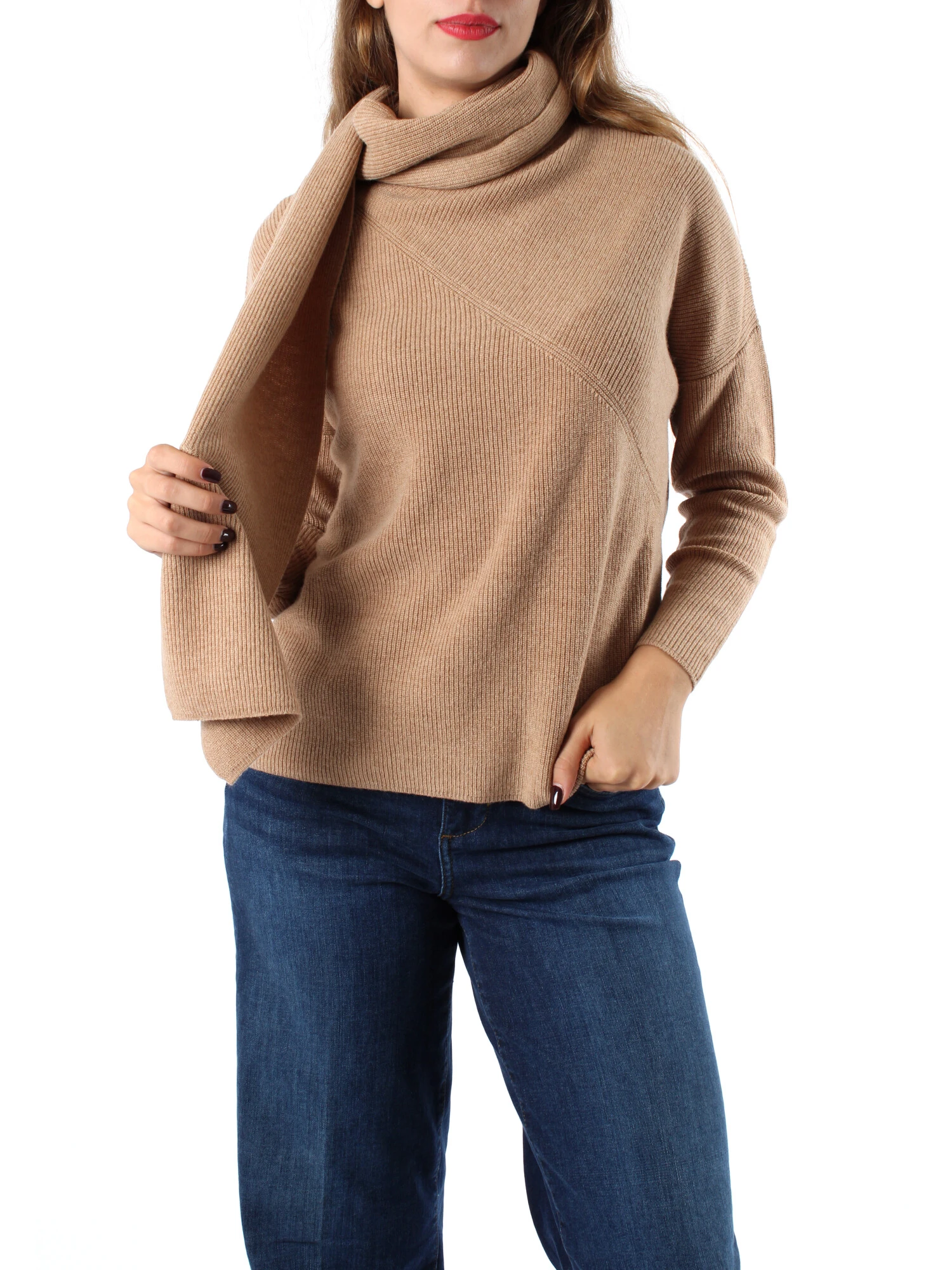 MAGLIA DOLCEVITA IN PUNTO PANNOCCHIA MISTO CASHMERE DONNA BEIGE