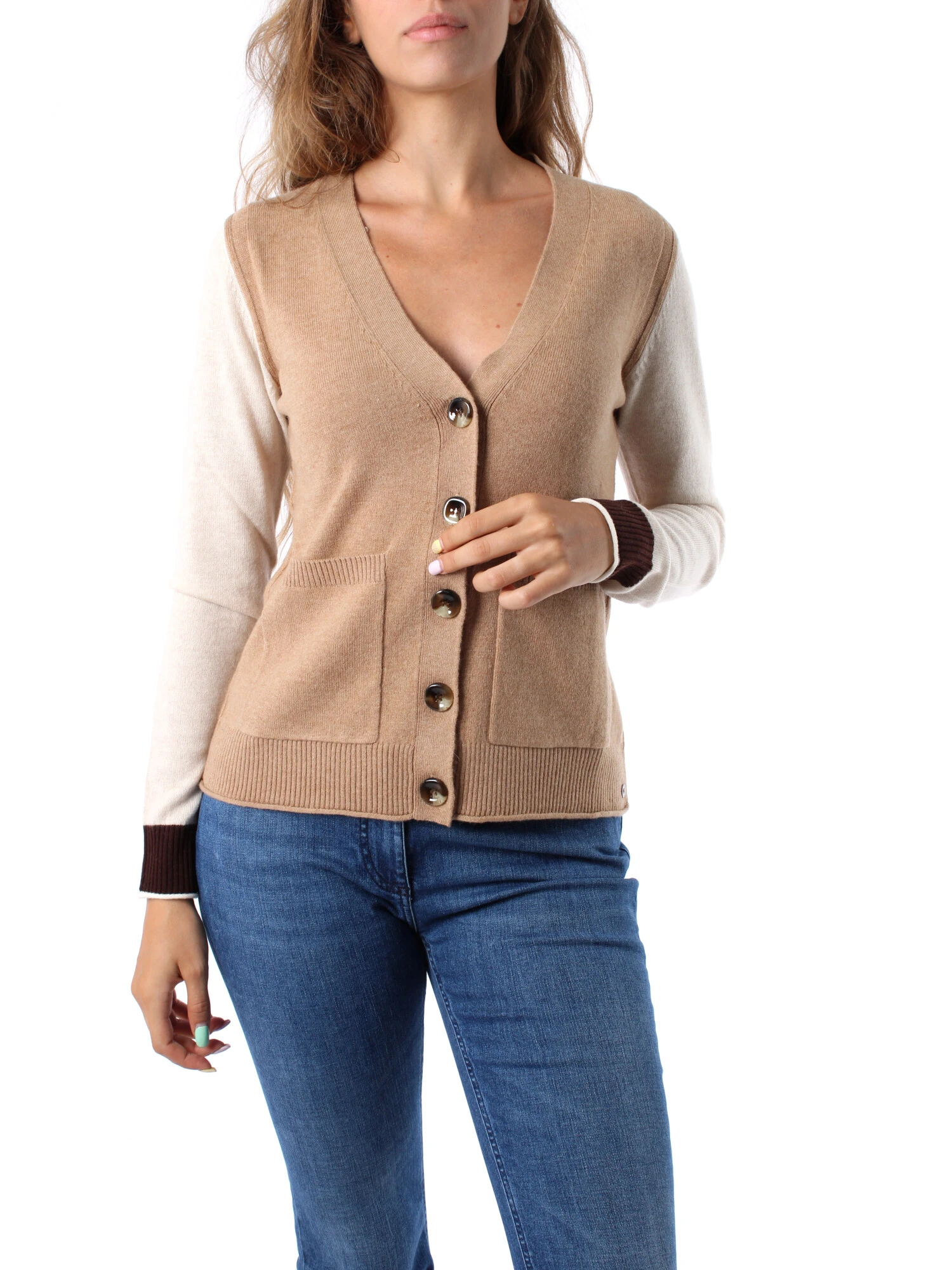 CARDIGAN IN LANA MISTO CASHMERE DONNA BEIGE