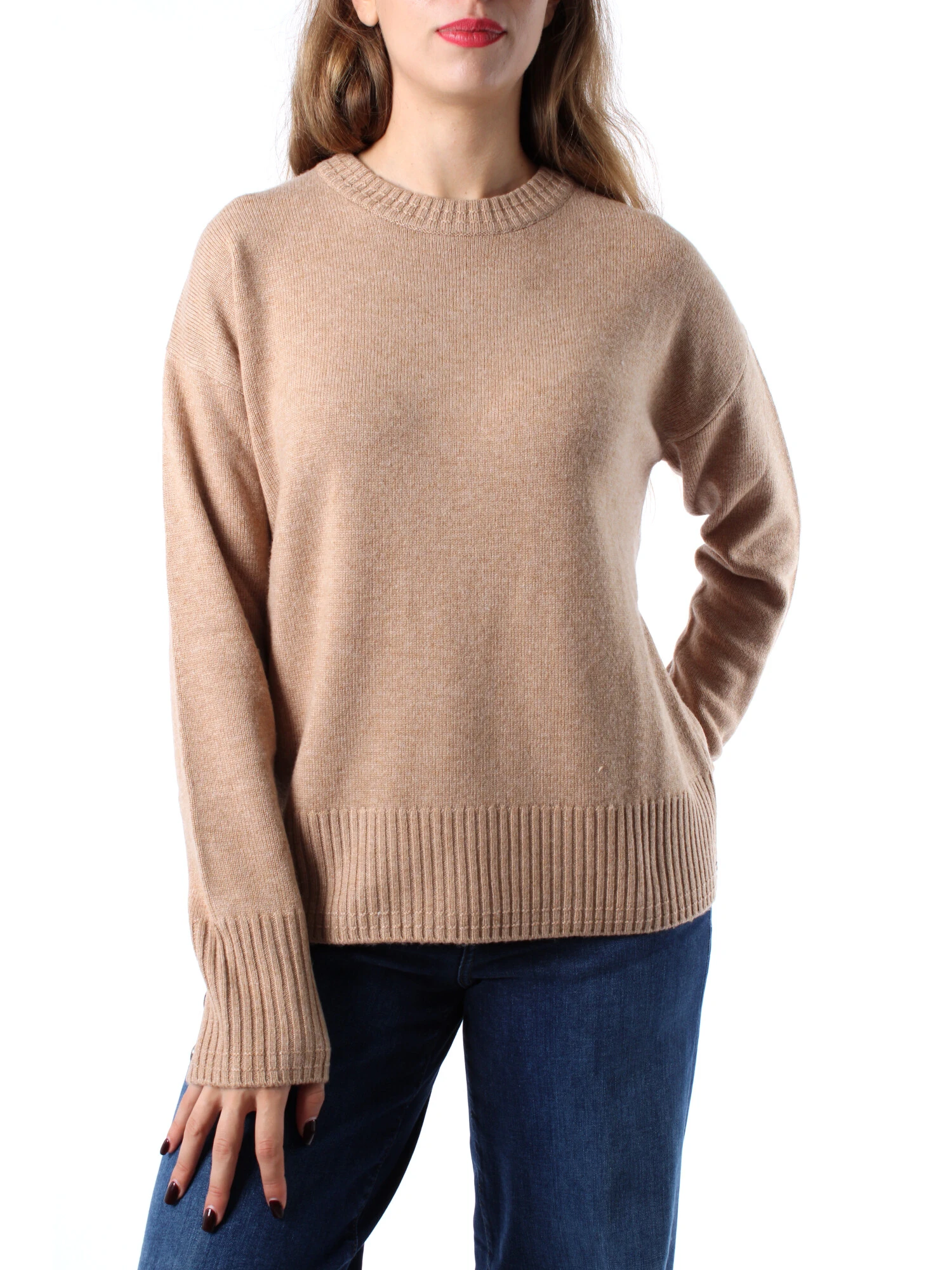 MAGLIA GIROCOLLO IN MISTO LANA E CASHMERE DONNA BEIGE