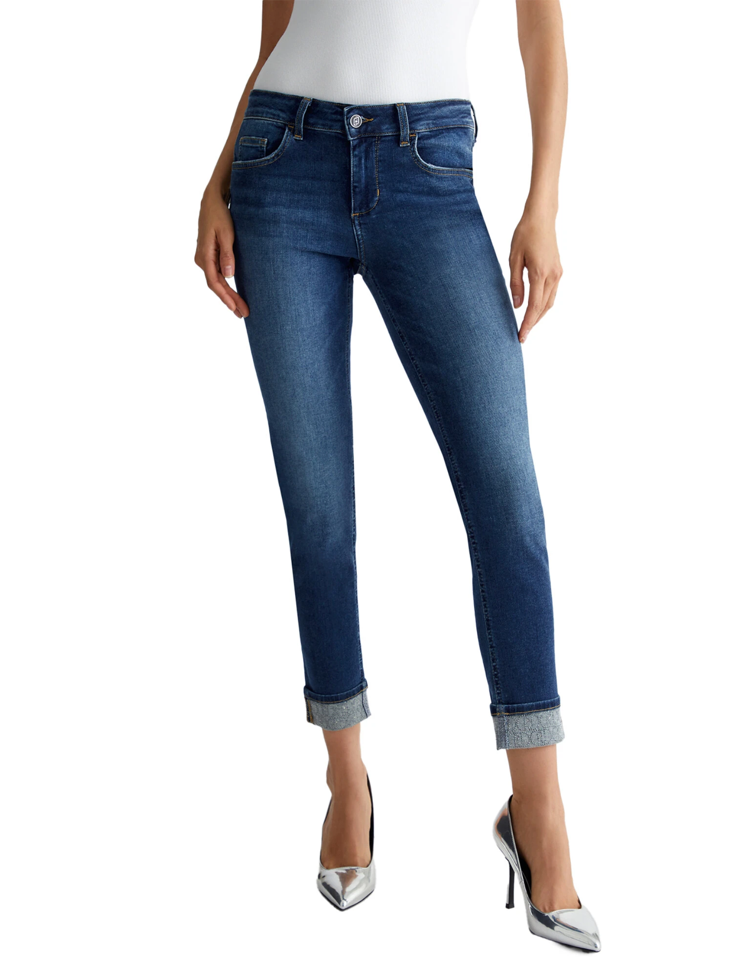 JEANS CROPPED EFFETTO LAVATO DONNA BLU