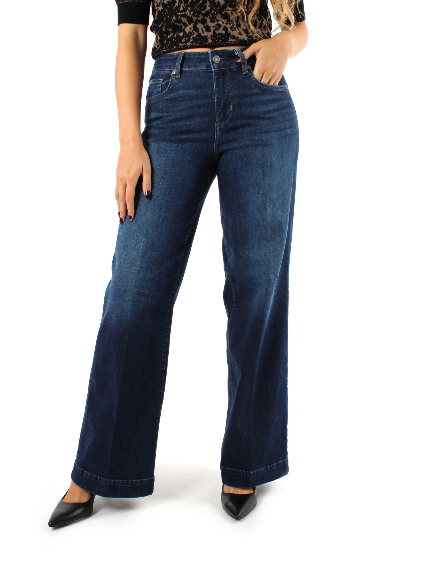 JEANS A ZAMPA IN DENIM DI COTONE ELASTICO DONNA BLU