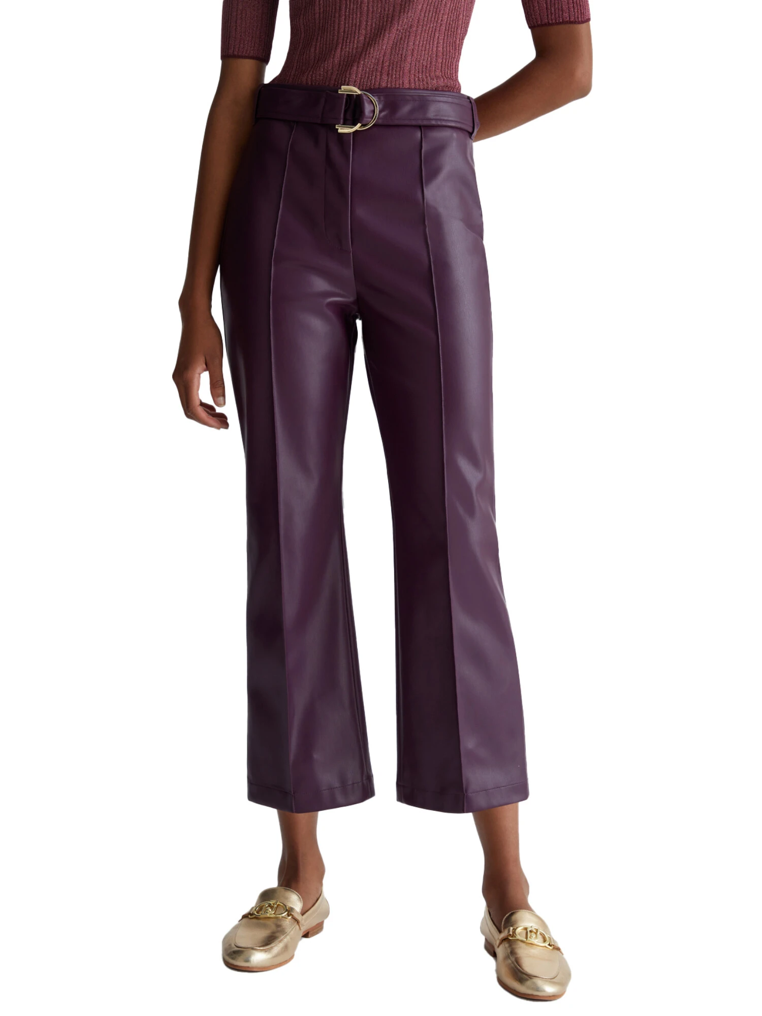 PANTALONI CROPPED A TROMBETTA IN ECOPELLE DONNA VIOLA