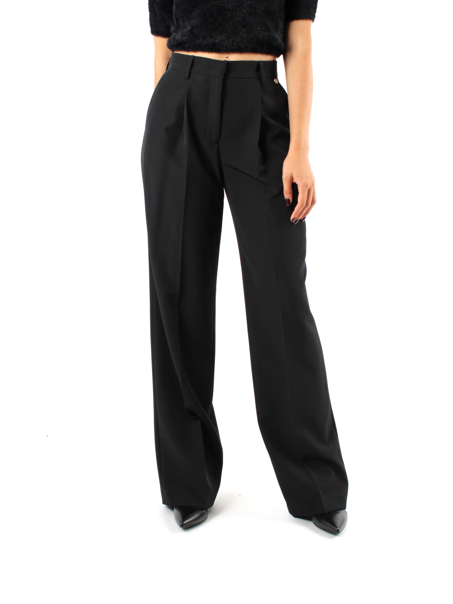 PANTALONI PALAZZO CON PIEGA STIRATA DONNA NERO