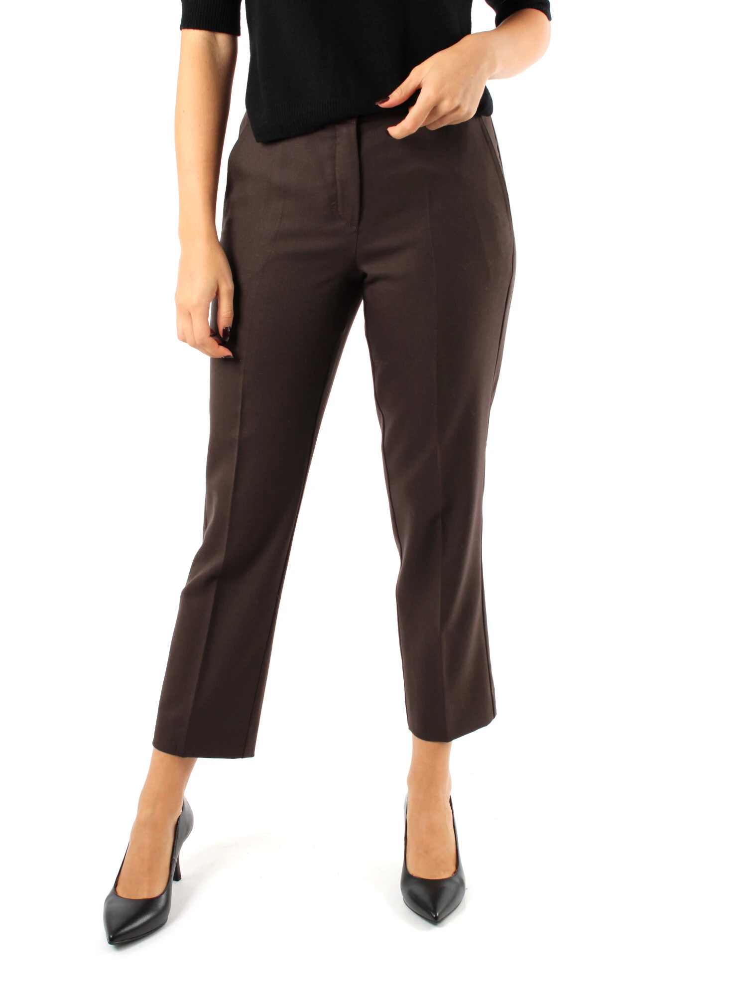 PANTALONI CROPPED IN NATTE' DI LANA VERGINE DONNA MARRONE