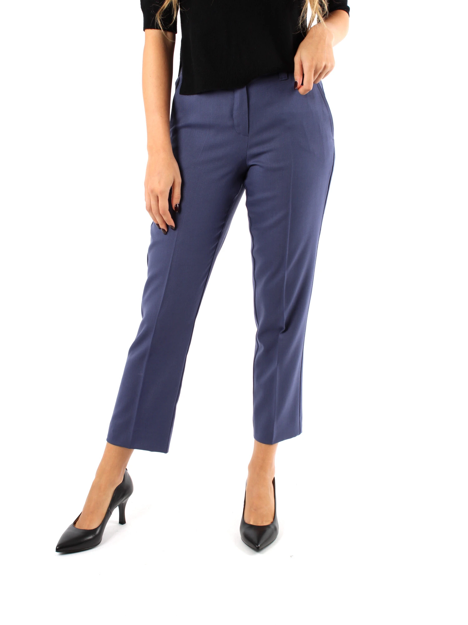 PANTALONI CROPPED IN NATTE' DI LANA VERGINE DONNA BLU