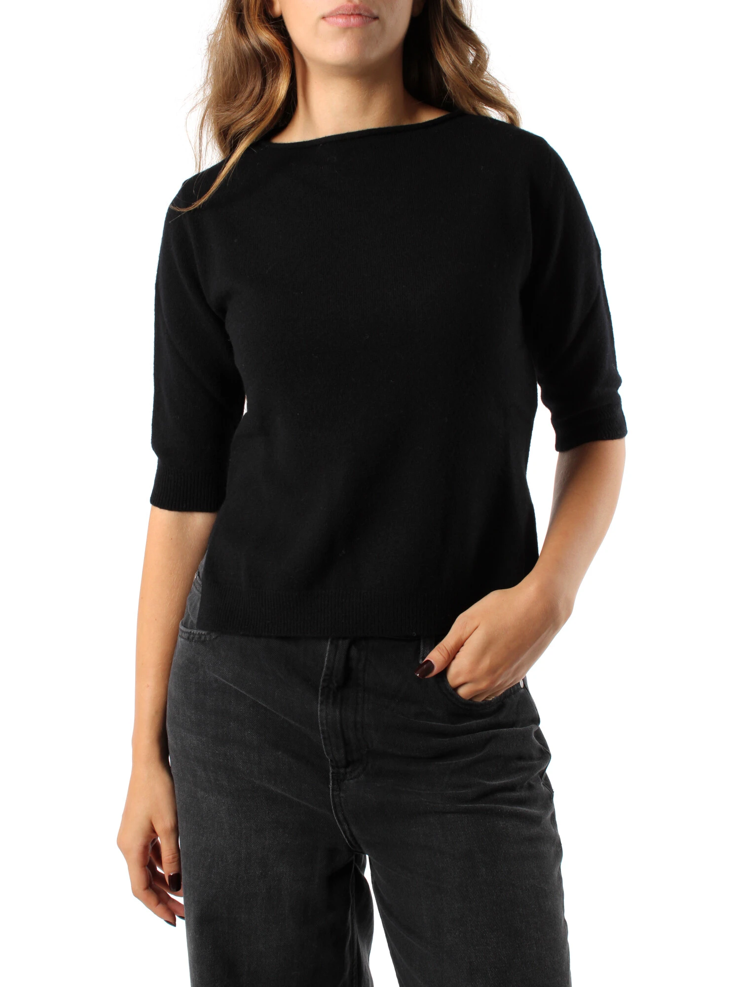 MAGLIA GIROCOLLO IN FILATO DI PURA LANA DONNA NERO