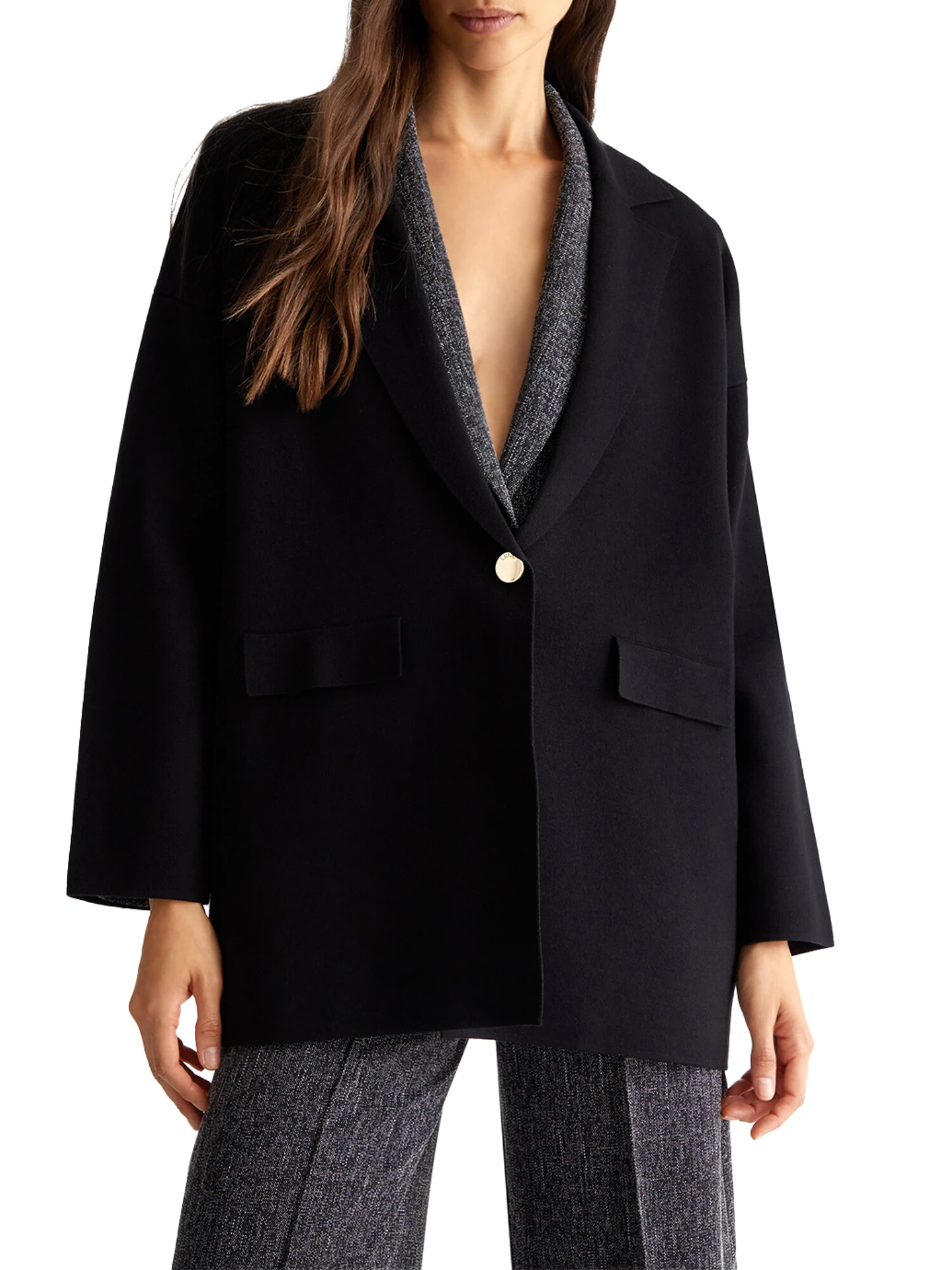 BLAZER MONOPETTO IN MISTO VISCOSA DONNA NERO