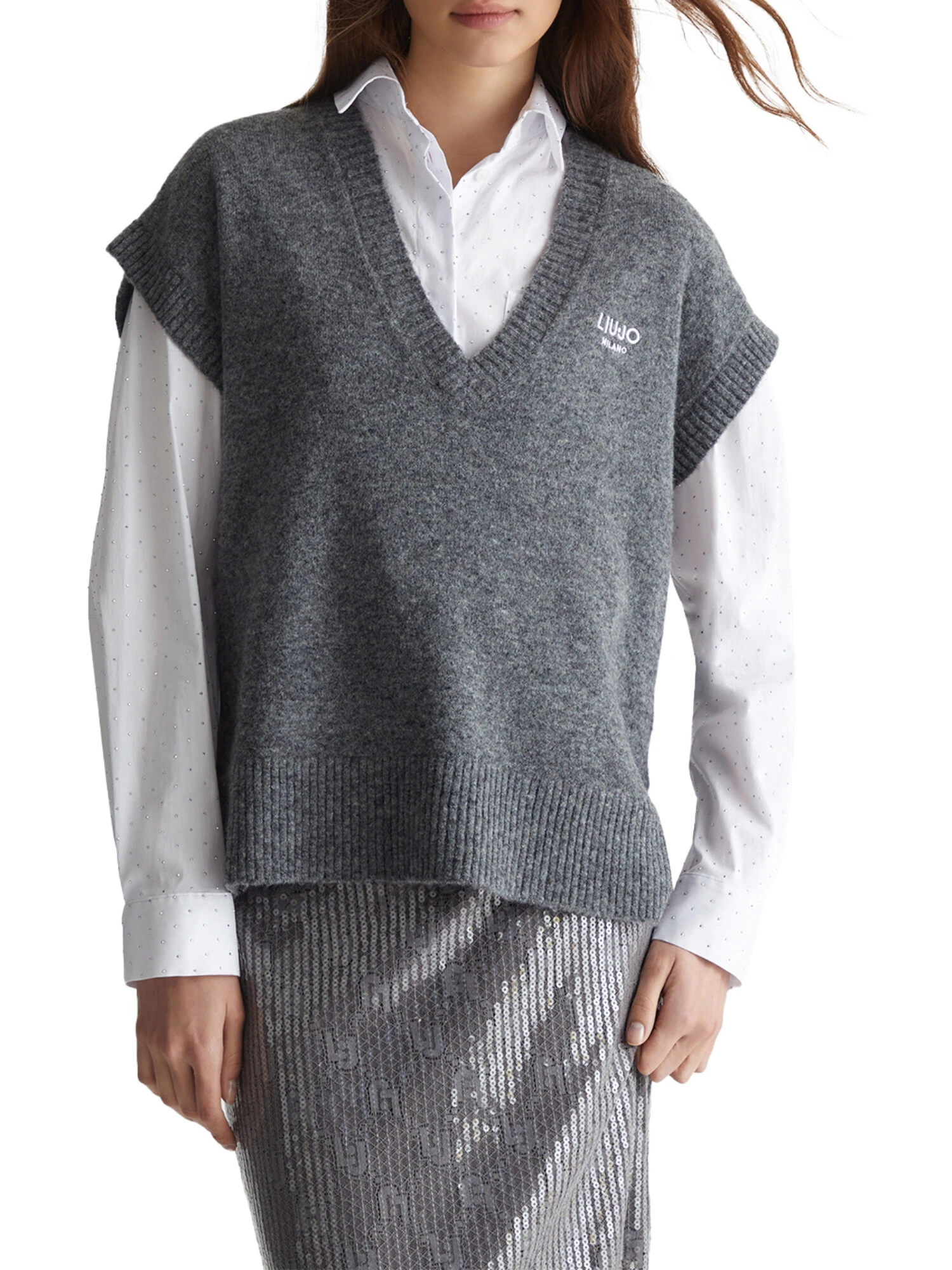 GILET IN MAGLIA MISTO ALPACA DONNA GRIGIO SCURO