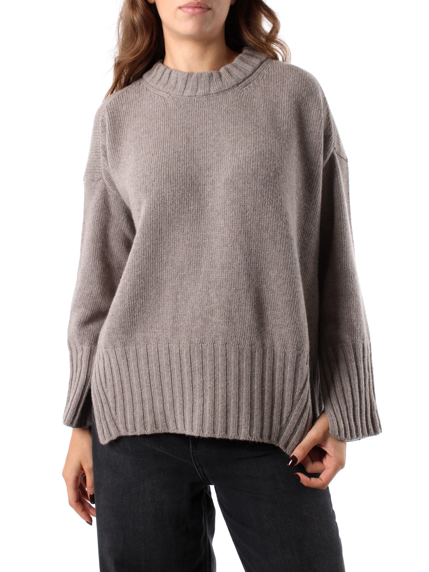 MAGLIA GIROCOLLO IN LANA CASHMERE DONNA GRIGIO