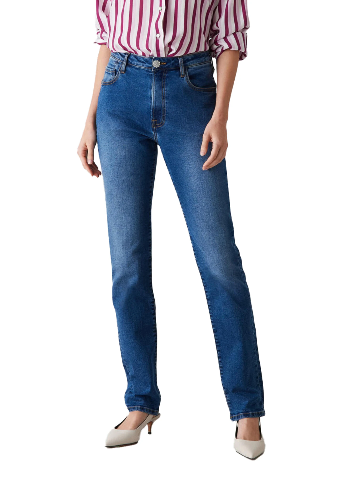 JEANS REGULAR IN DENIM DI COTONE ELASTICO DONNA BLU