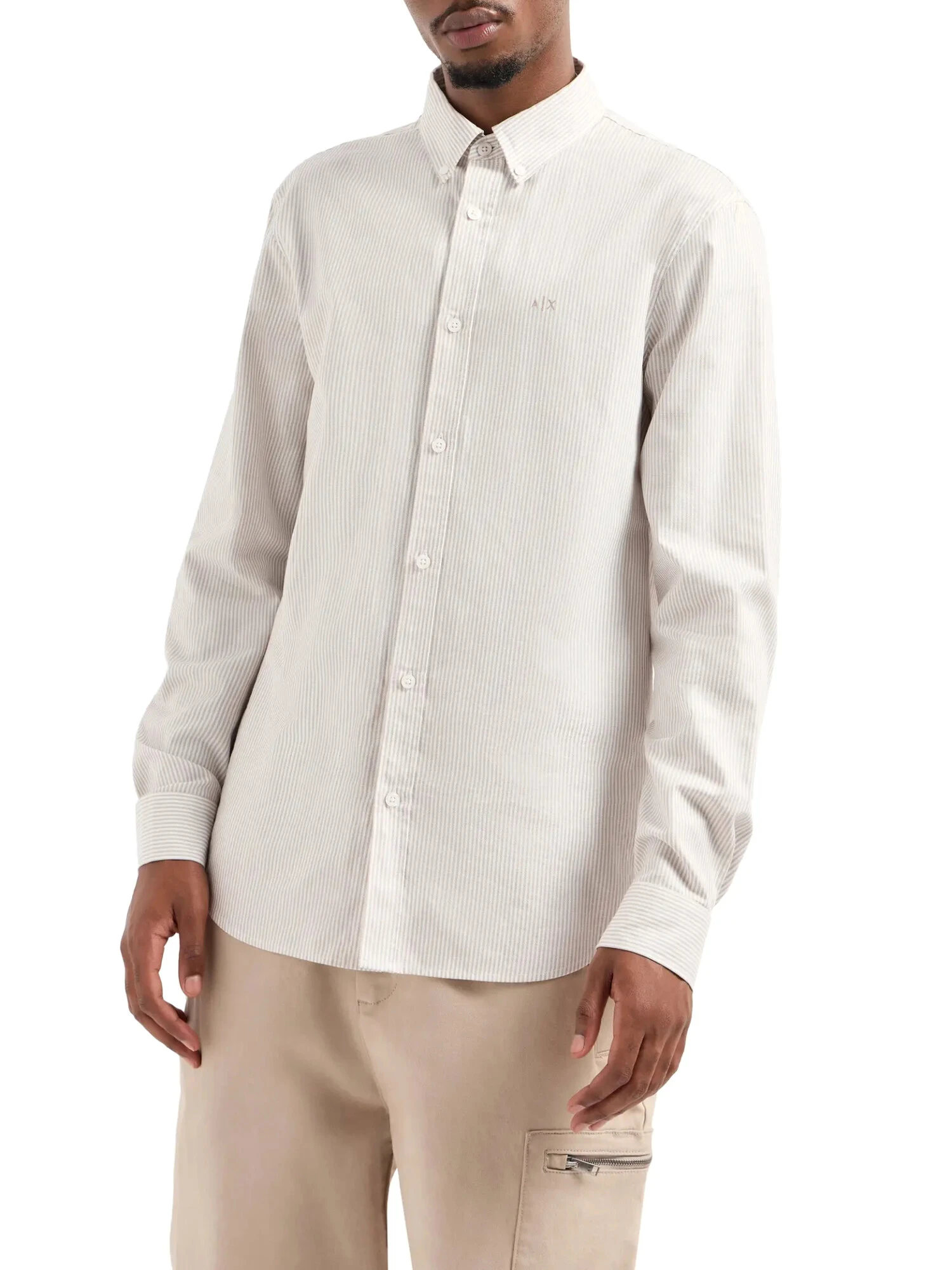 CAMICIA CASUAL CON TESSUTO A RIGHE IN PURO COTONE UOMO BIANCO