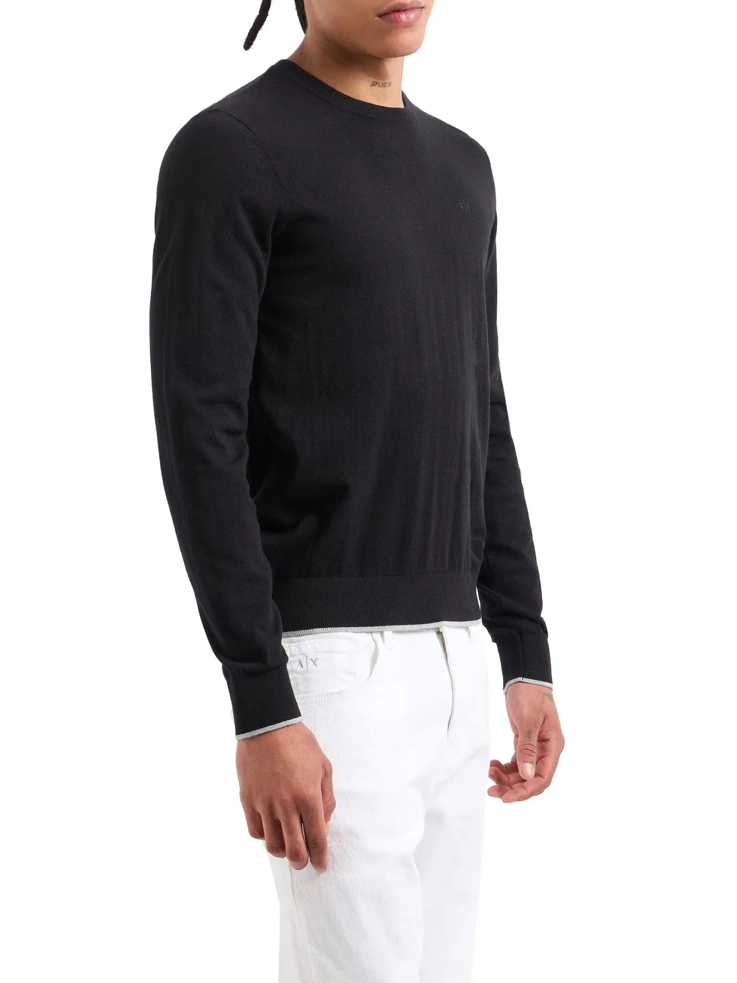 MAGLIA GIROCOLLO COTONE E CASHMERE UOMO NERO