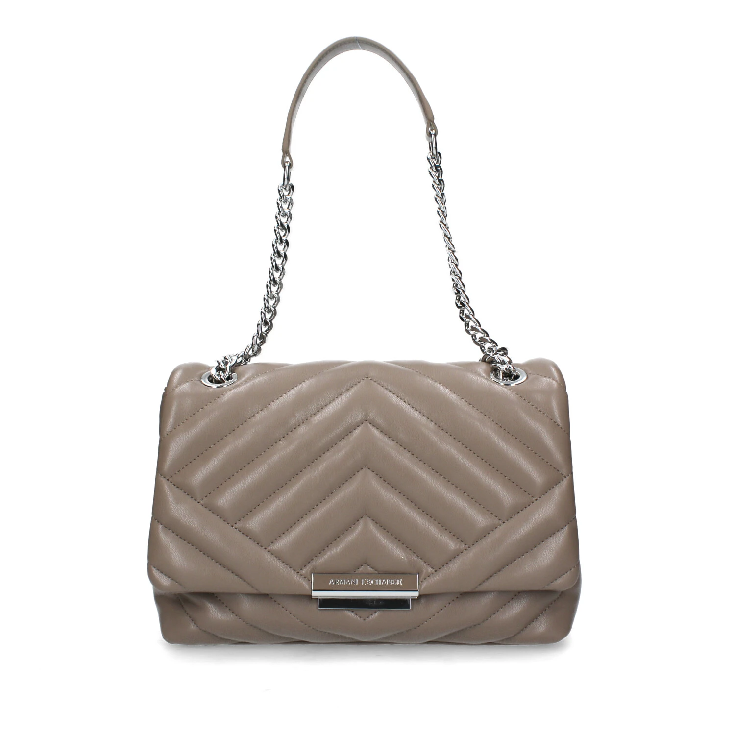 BORSA A SPALLA CON CATENA E LOGO DONNA BEIGE