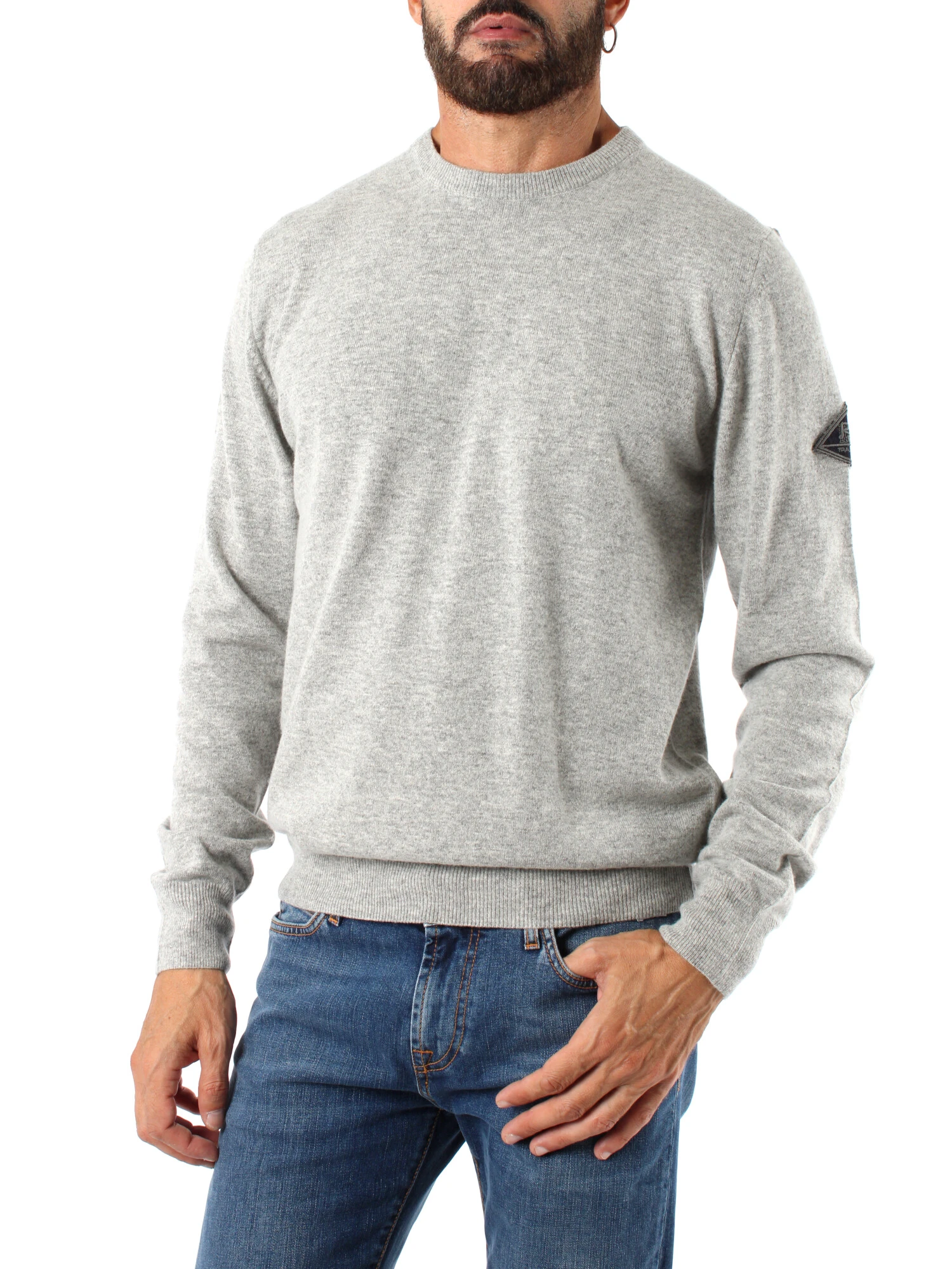 MAGLIA GIROCOLLO CON LOGO MISTO LANA E CASHMERE UOMO GRIGIO