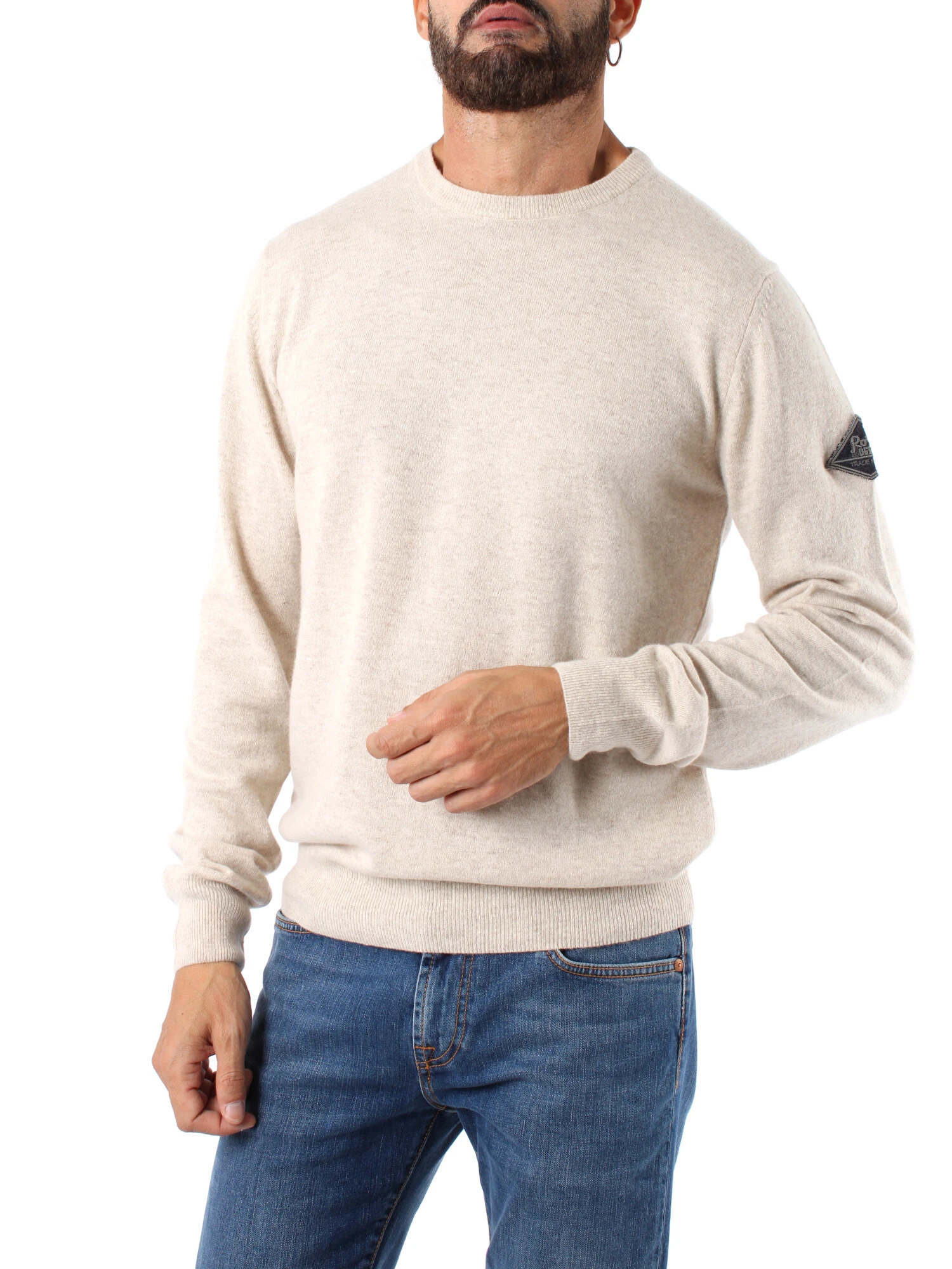 MAGLIA GIROCOLLO CON LOGO MISTO LANA E CASHMERE UOMO BIANCO