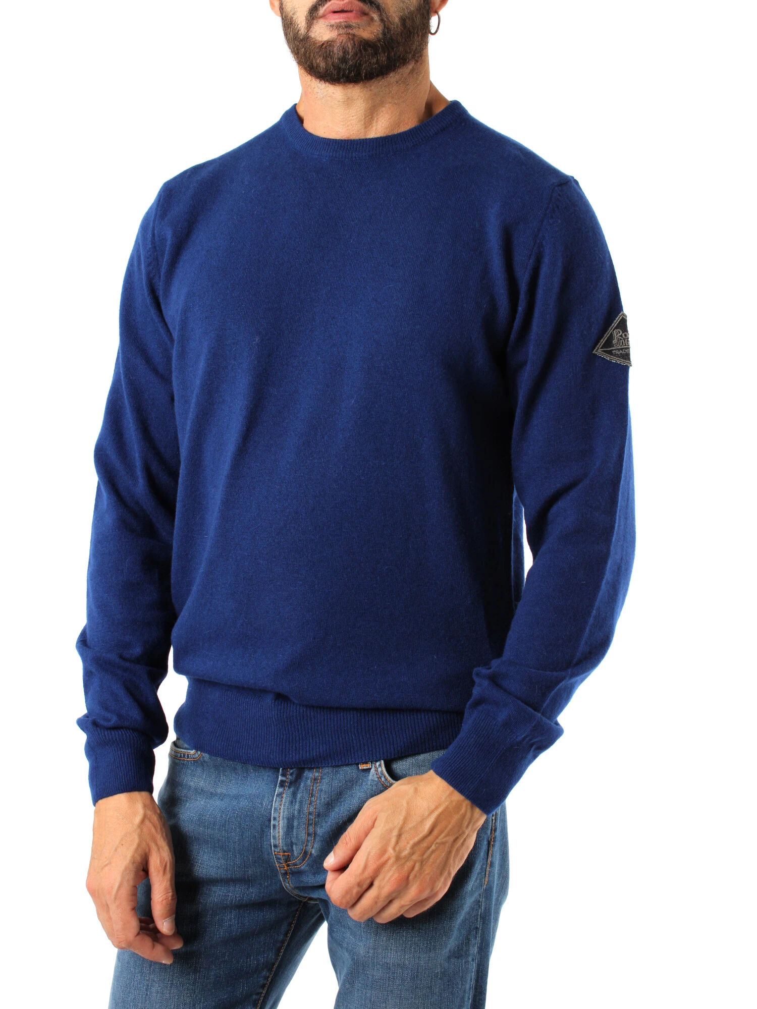 MAGLIA GIROCOLLO LOGATA MISTO LANA E CASHMERE UOMO BLU