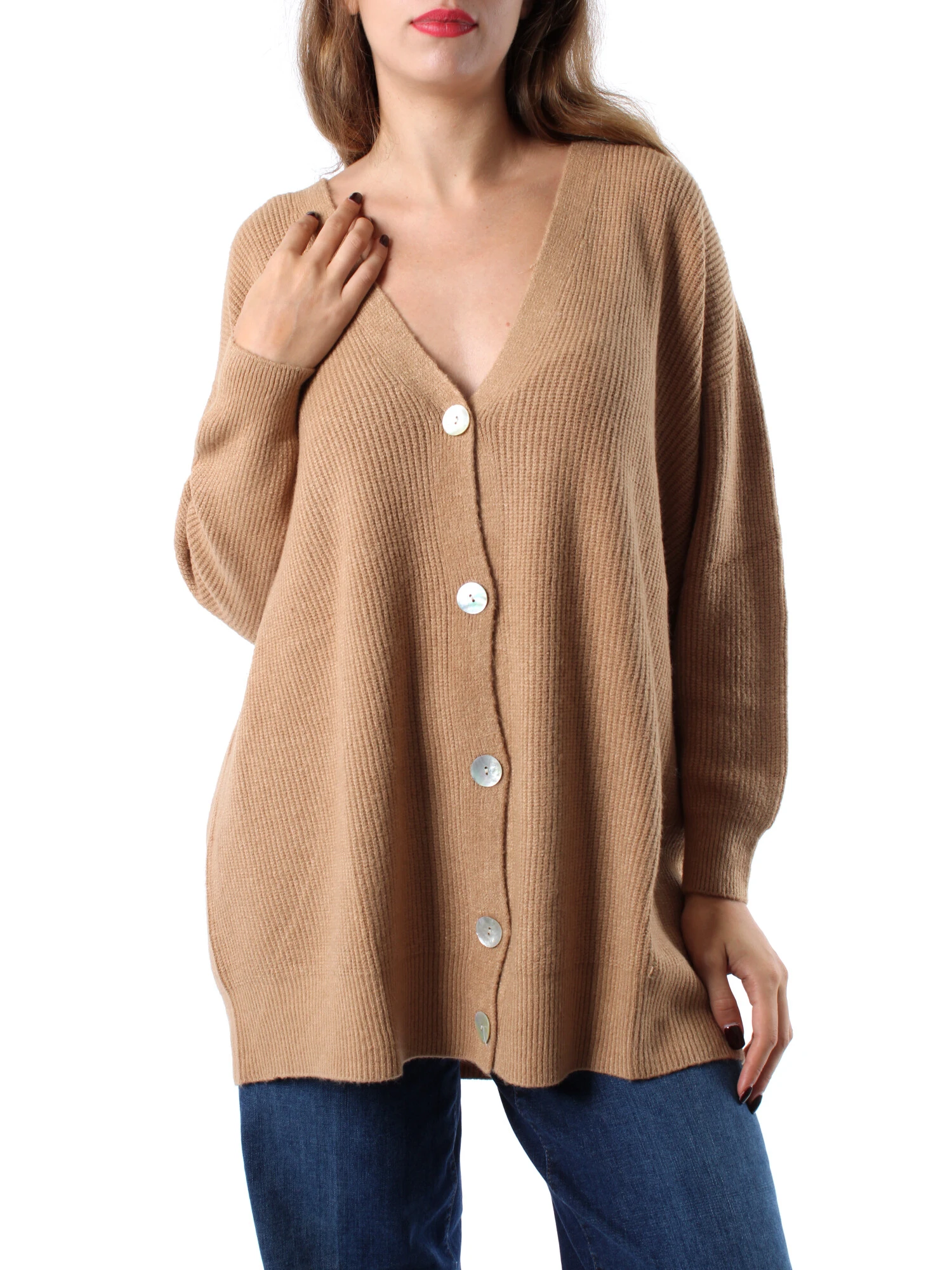 CARDIGAN IN MISTO VISCOSA DONNA BEIGE