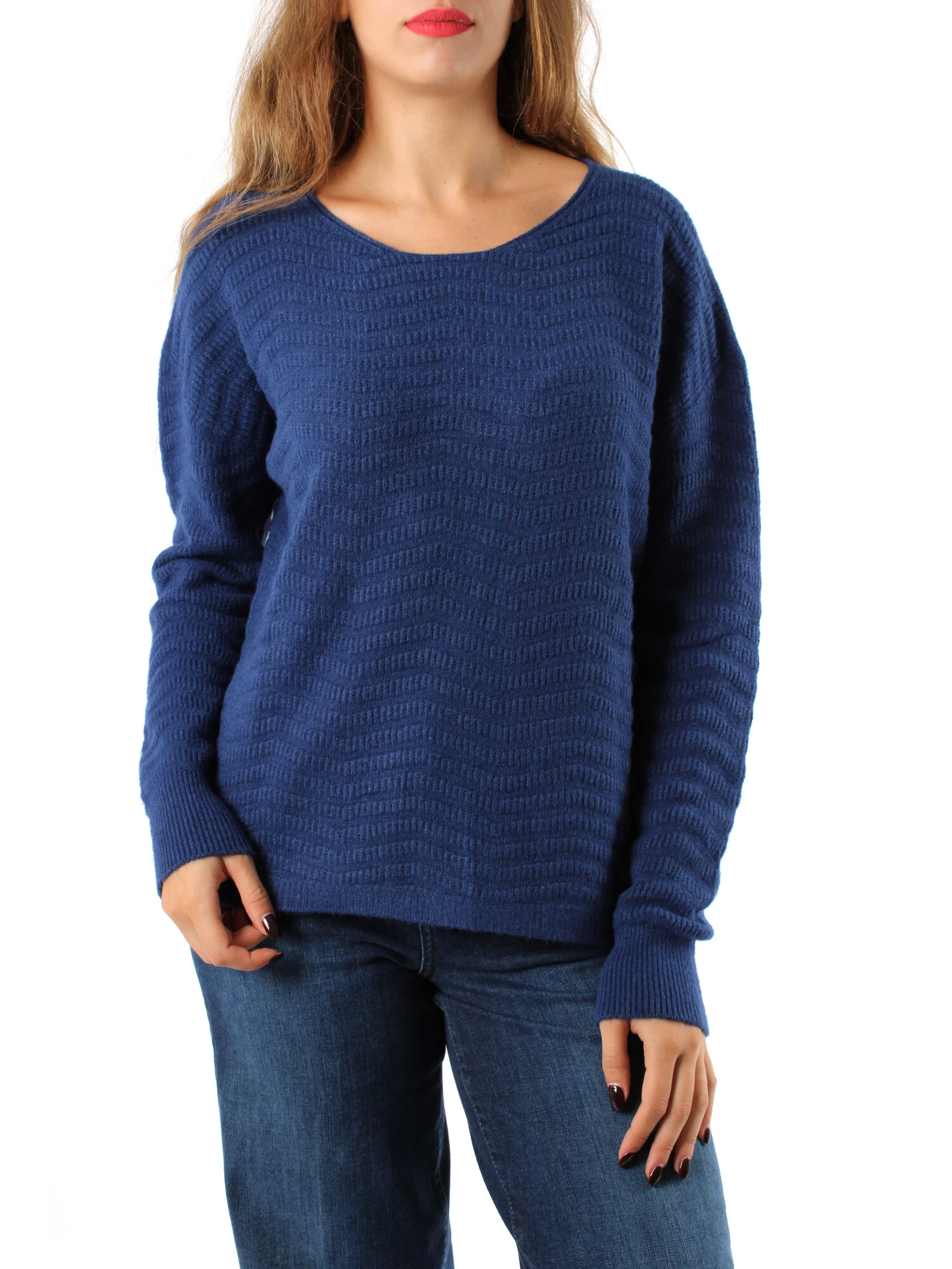 MAGLIA GIROCOLLO IN MISTO VISCOSA CON TRAMA DONNA BLU