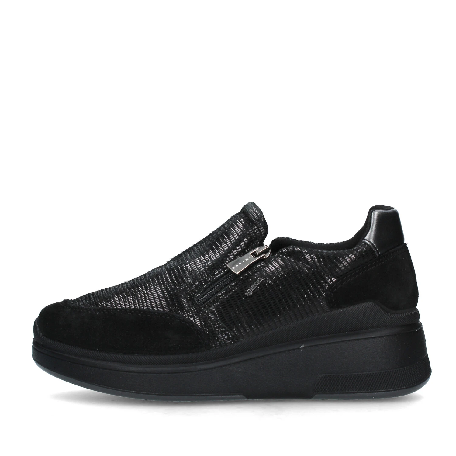 SNEAKERS SLIP ON CON ZEPPA IN PELLE SCAMOSCIATA DONNA NERO