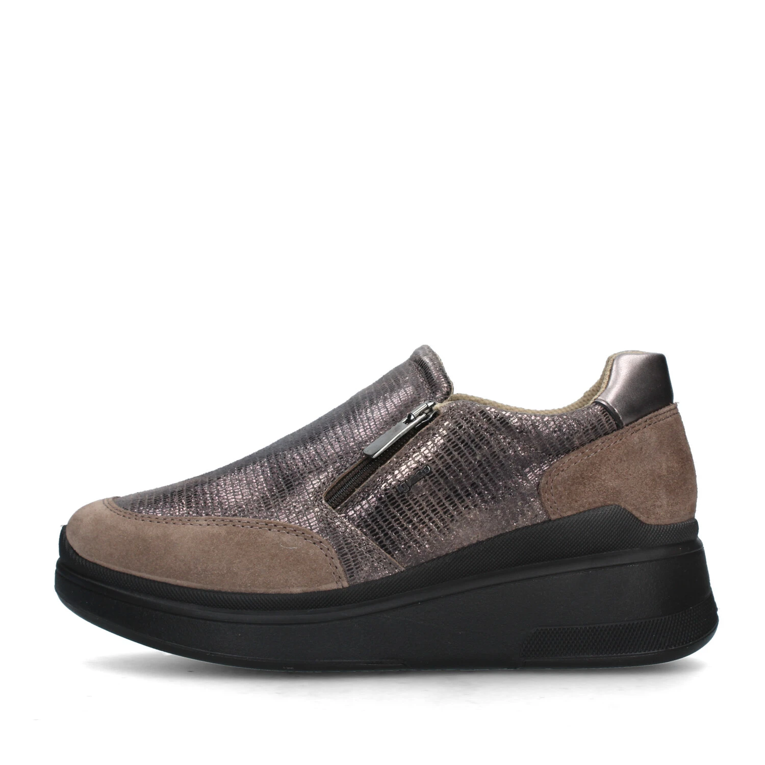 SNEAKERS SLIP ON CON ZEPPA IN PELLE SCAMOSCIATA DONNA BEIGE