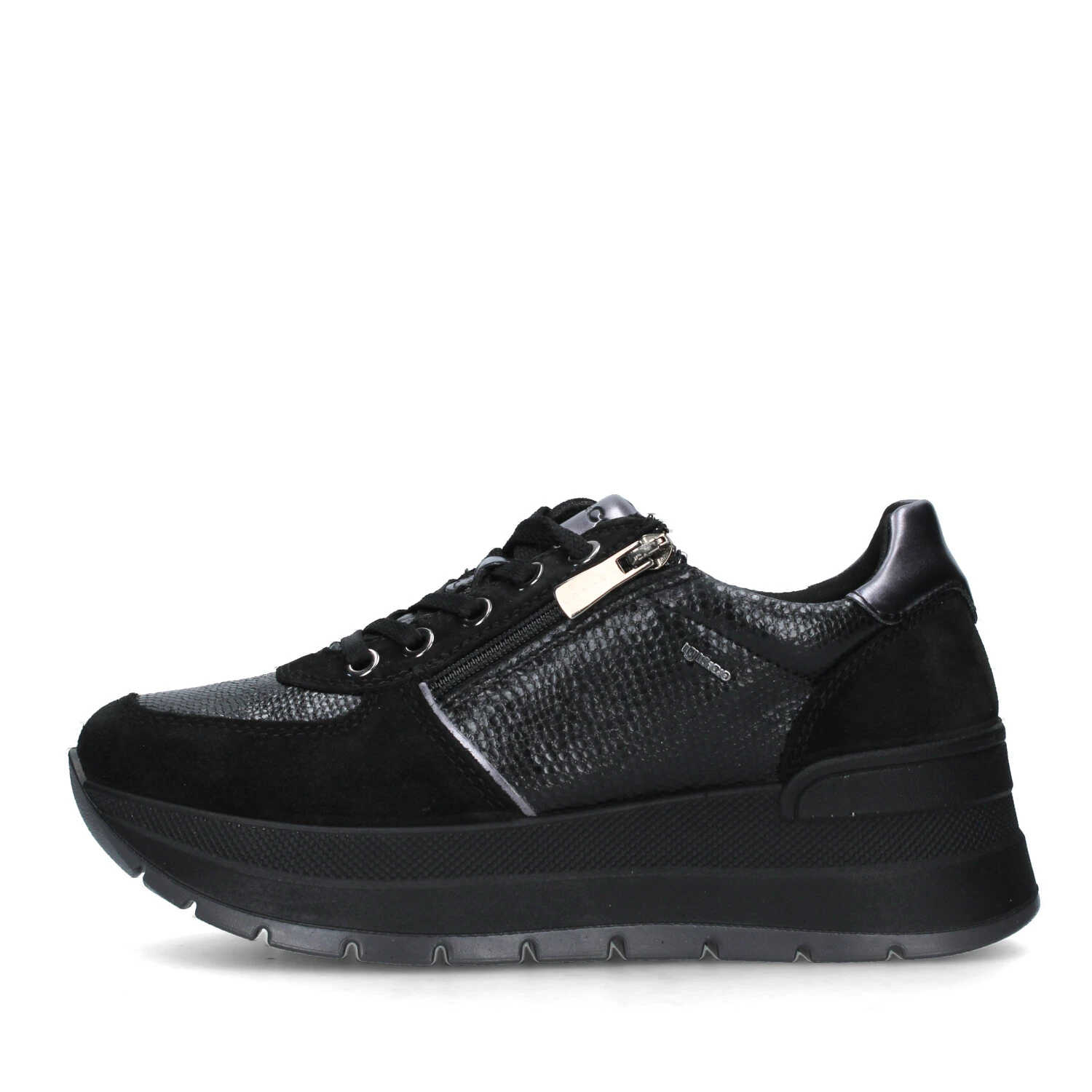 SNEAKERS PLATFORM IN PELLE E CAMOSCIO DONNA NERO