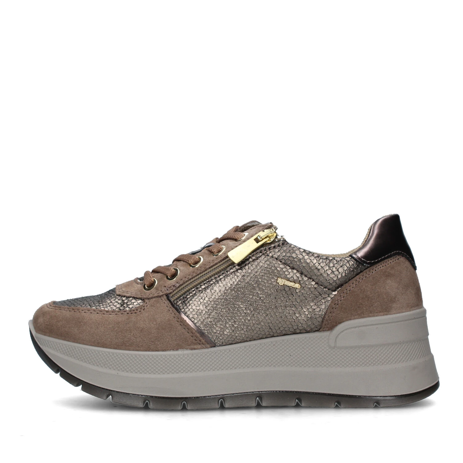 SNEAKERS PLATFORM IN PELLE E CAMOSCIO DONNA BEIGE